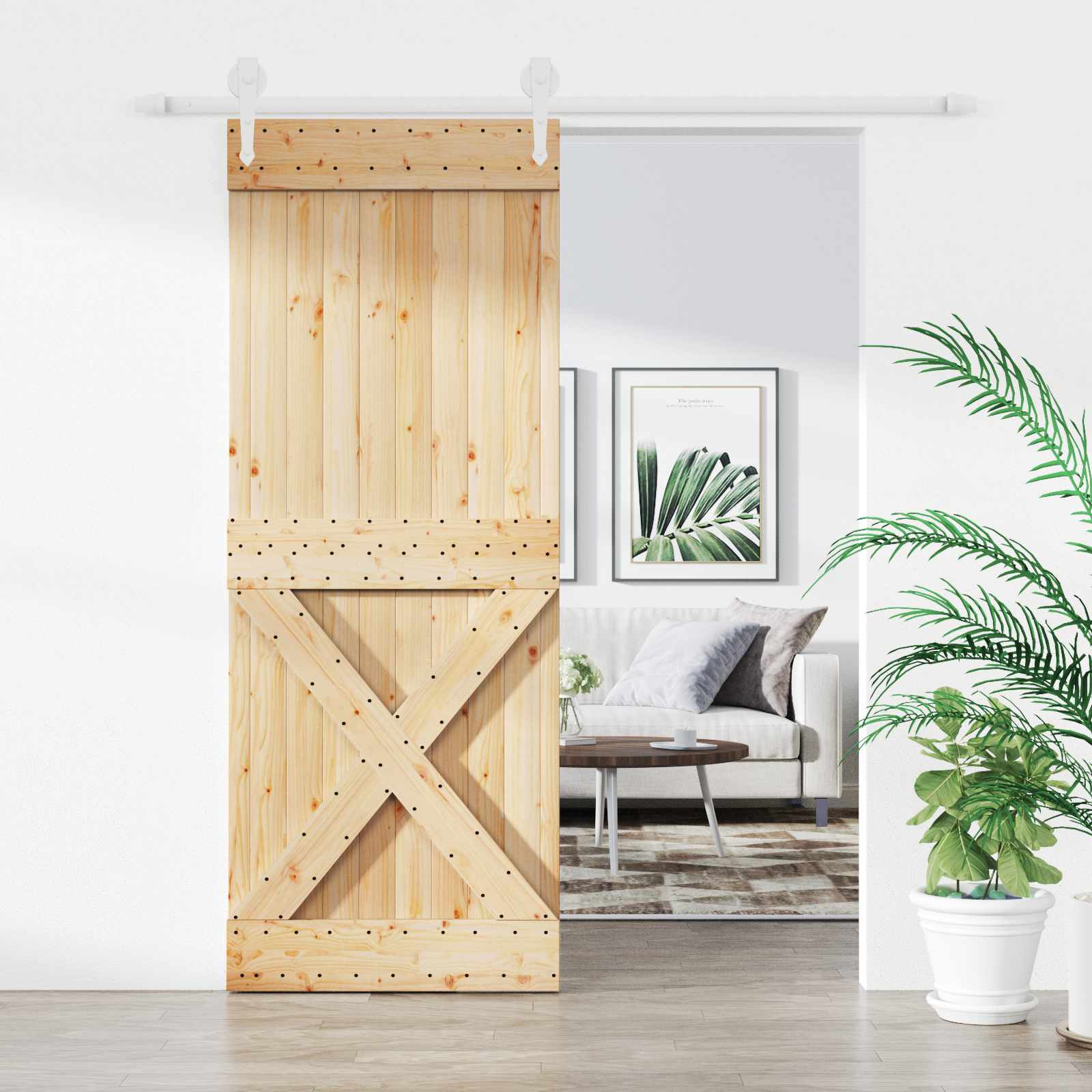 Sliding Door Natural and White 80 x 210 cm Solid Pine Wood