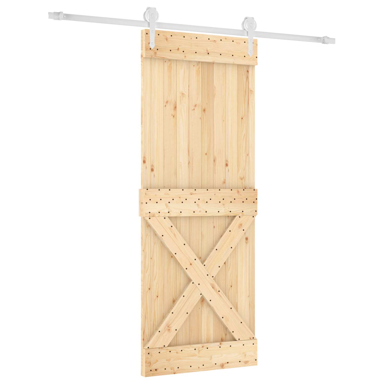 Sliding Door Natural and White 80 x 210 cm Solid Pine Wood