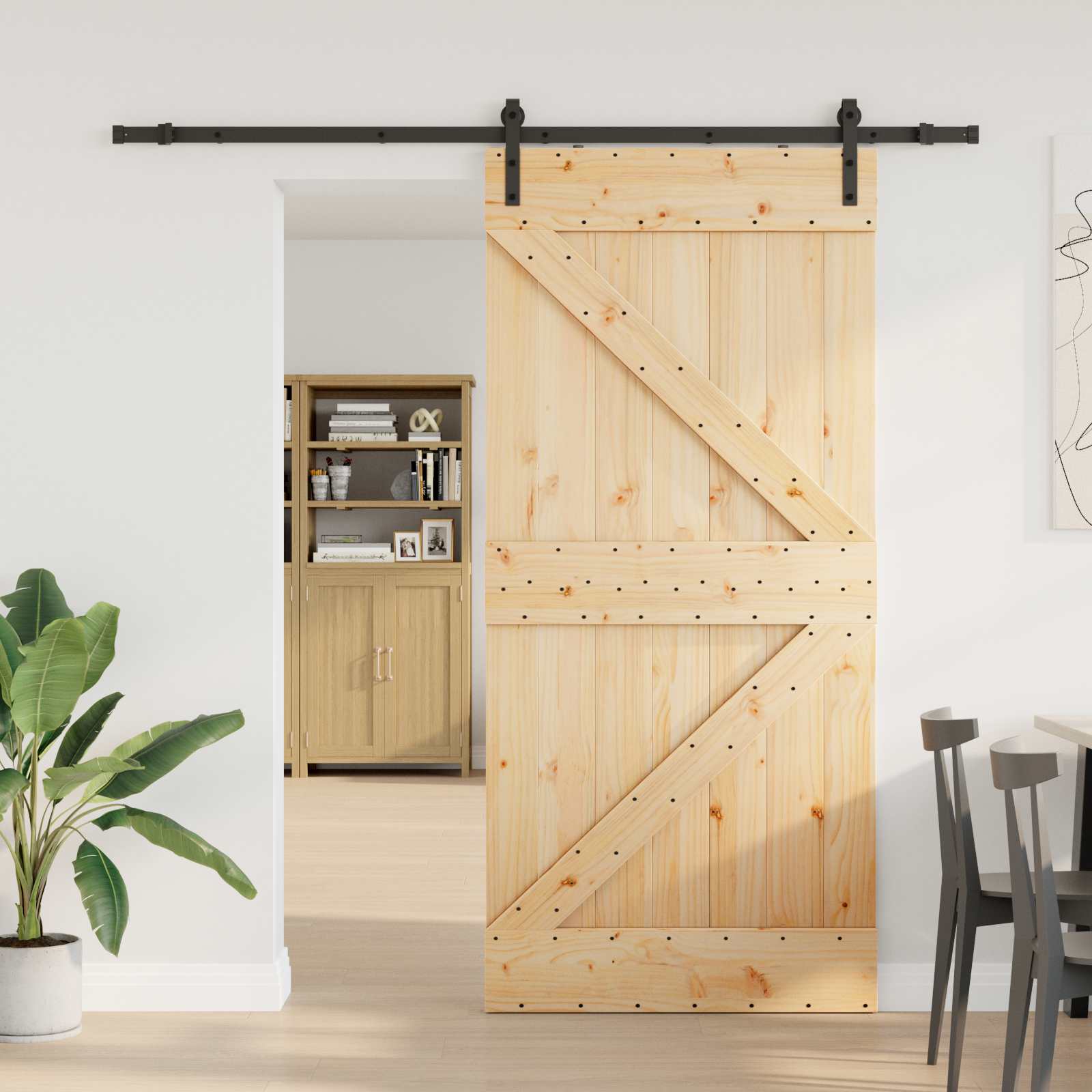 Sliding Door NARVIK Natural and Black 100 x 210 cm (213.5 cm)