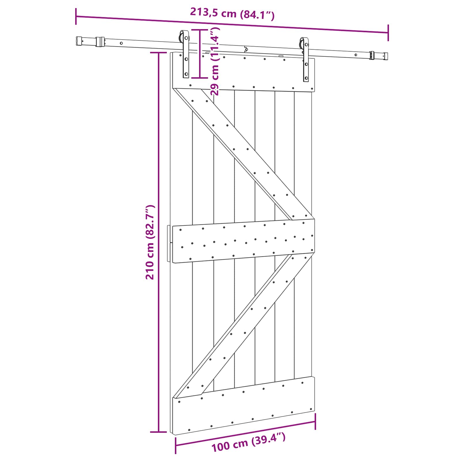 Sliding Door NARVIK Natural and Black 100 x 210 cm (213.5 cm)