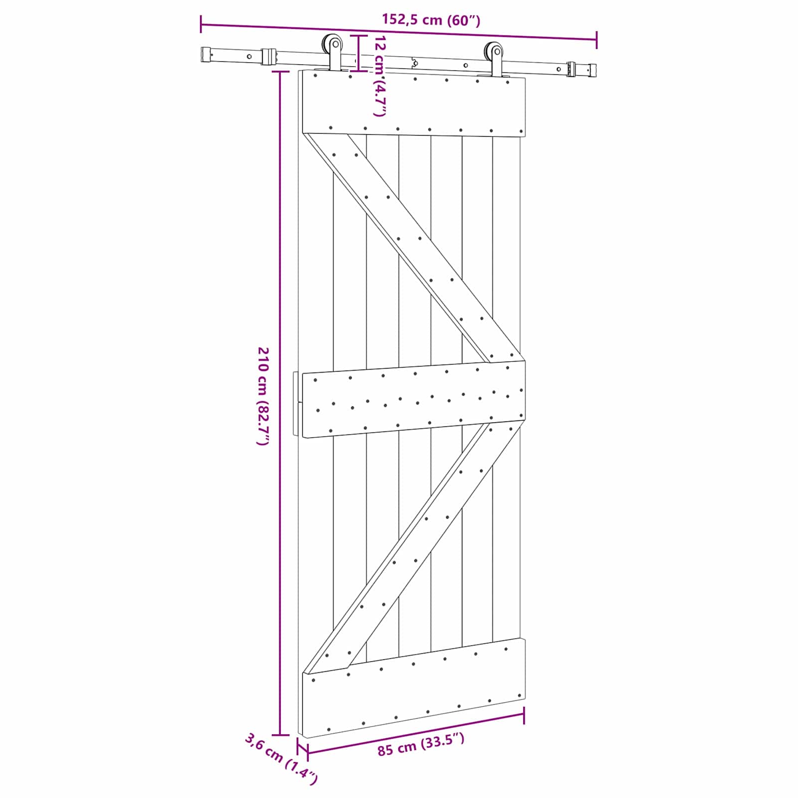 Sliding Door NARVIK 85 x 210 cm (152.5 cm) Natural and Black
