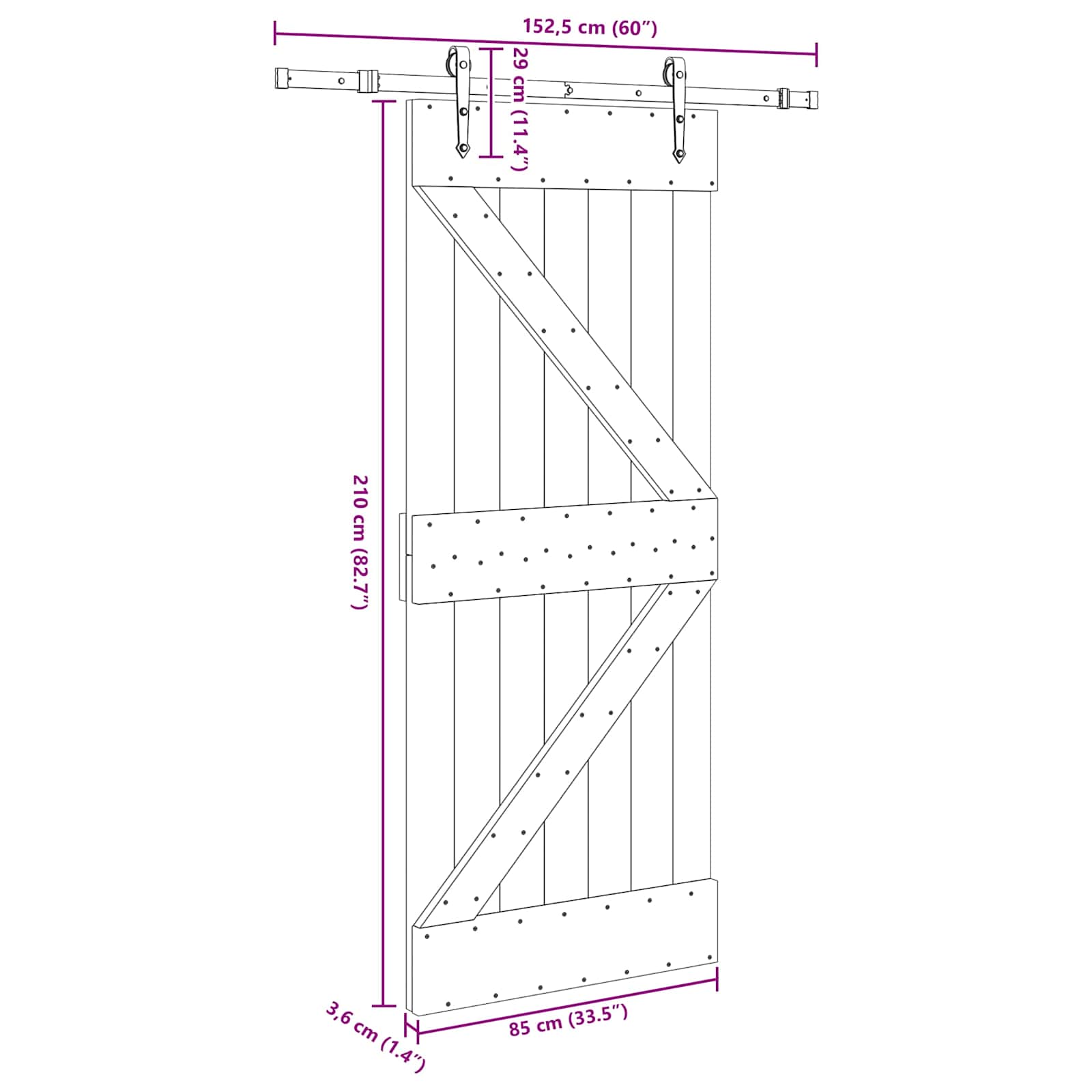 Sliding Door NARVIK Natural and Black 85 x 210 cm (152.5 cm)
