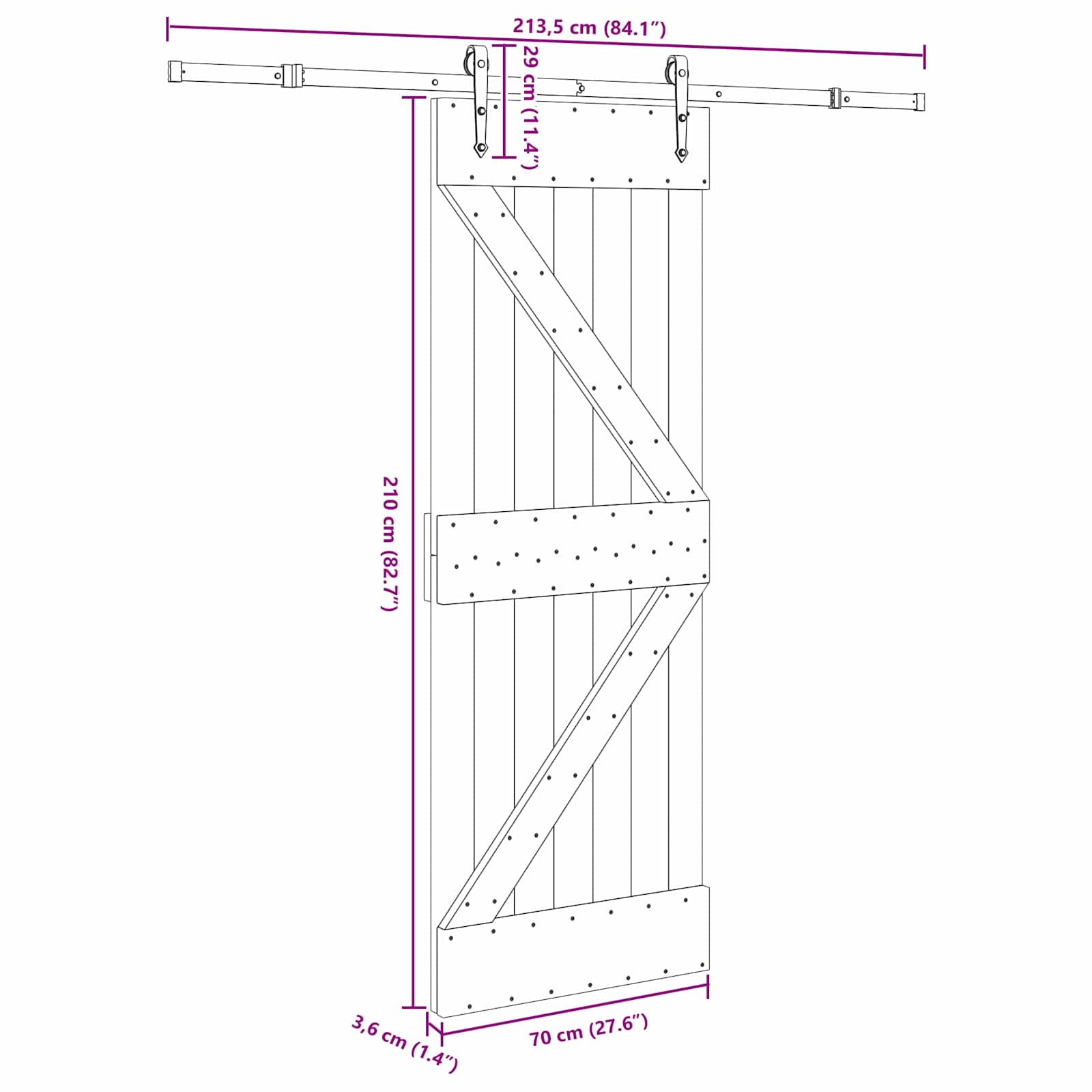 Sliding Door NARVIK Natural and Black 70 x 210 cm (213.5 cm)