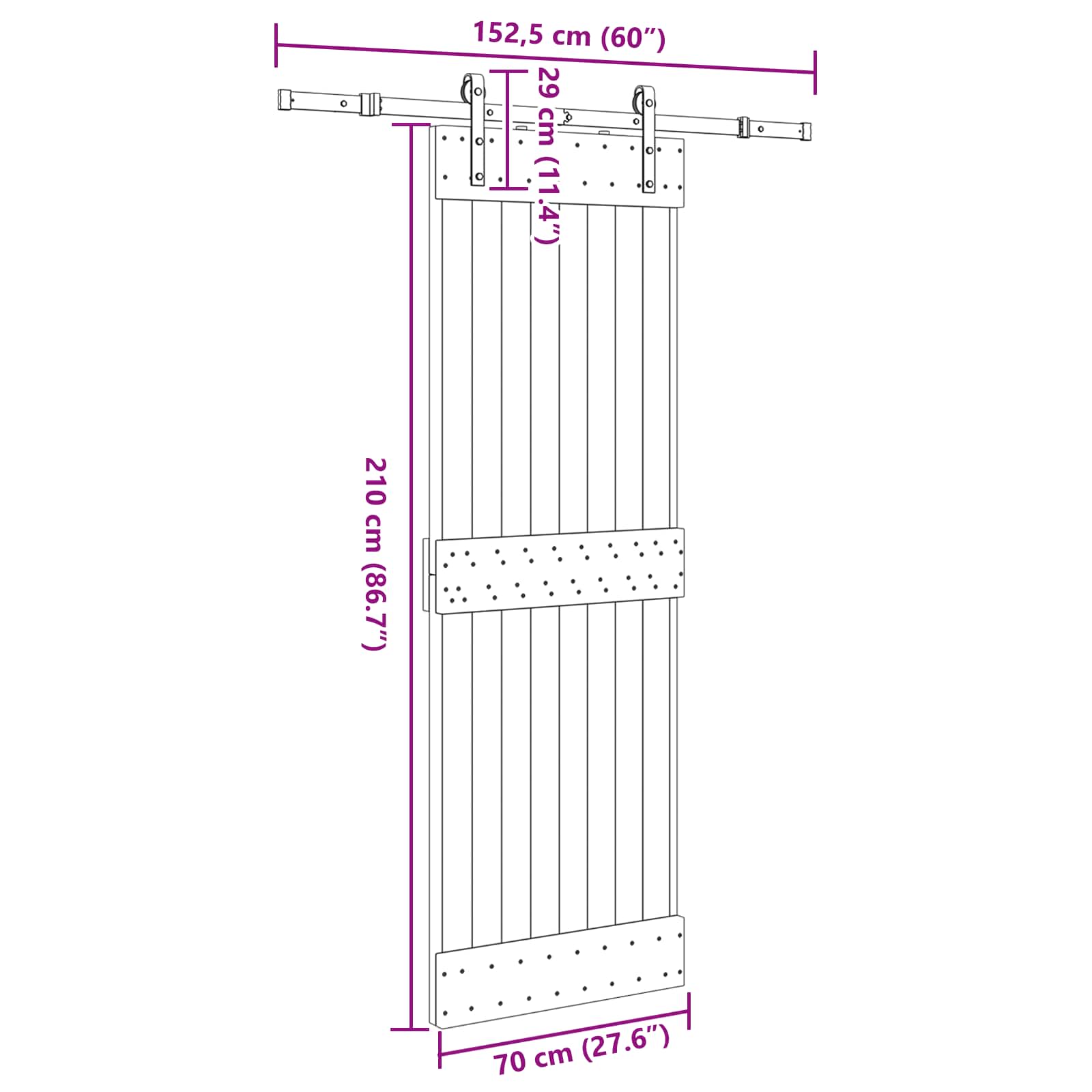 Sliding Door NARVIK Natural and Black 70 x 210 cm (152.5 cm)