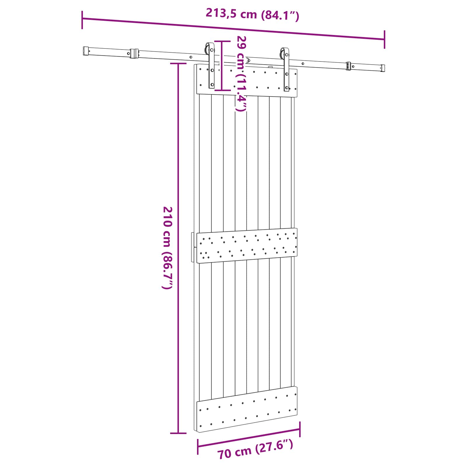 Sliding Door NARVIK Natural and Black 70 x 210 cm (213.5 cm)