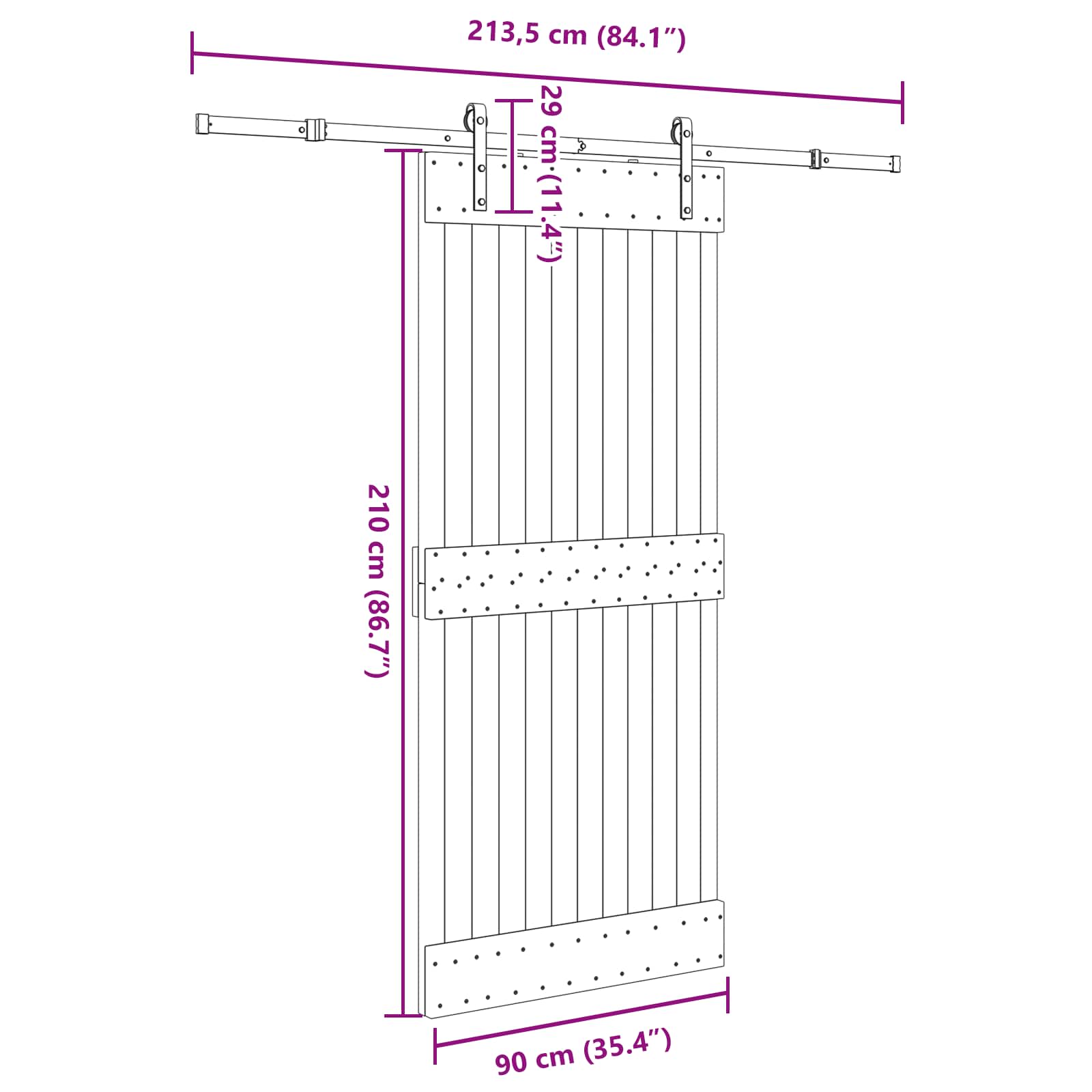 Sliding Door NARVIK Natural and Black 90 x 210 cm (213.5 cm)