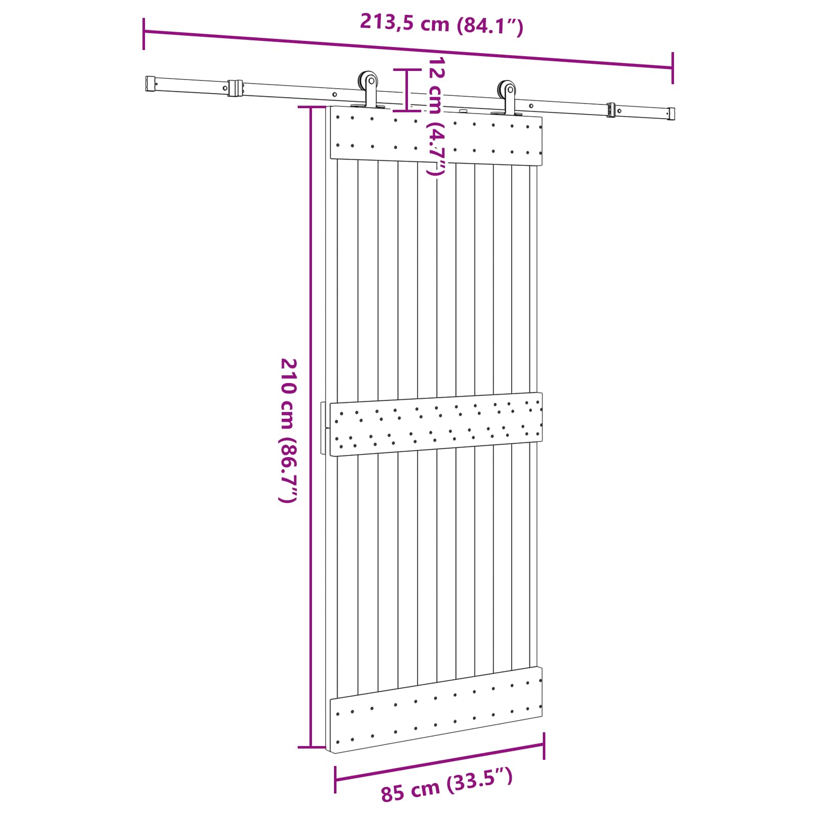 Sliding Door NARVIK 85 x 210 cm (213.5 cm) Natural and Black