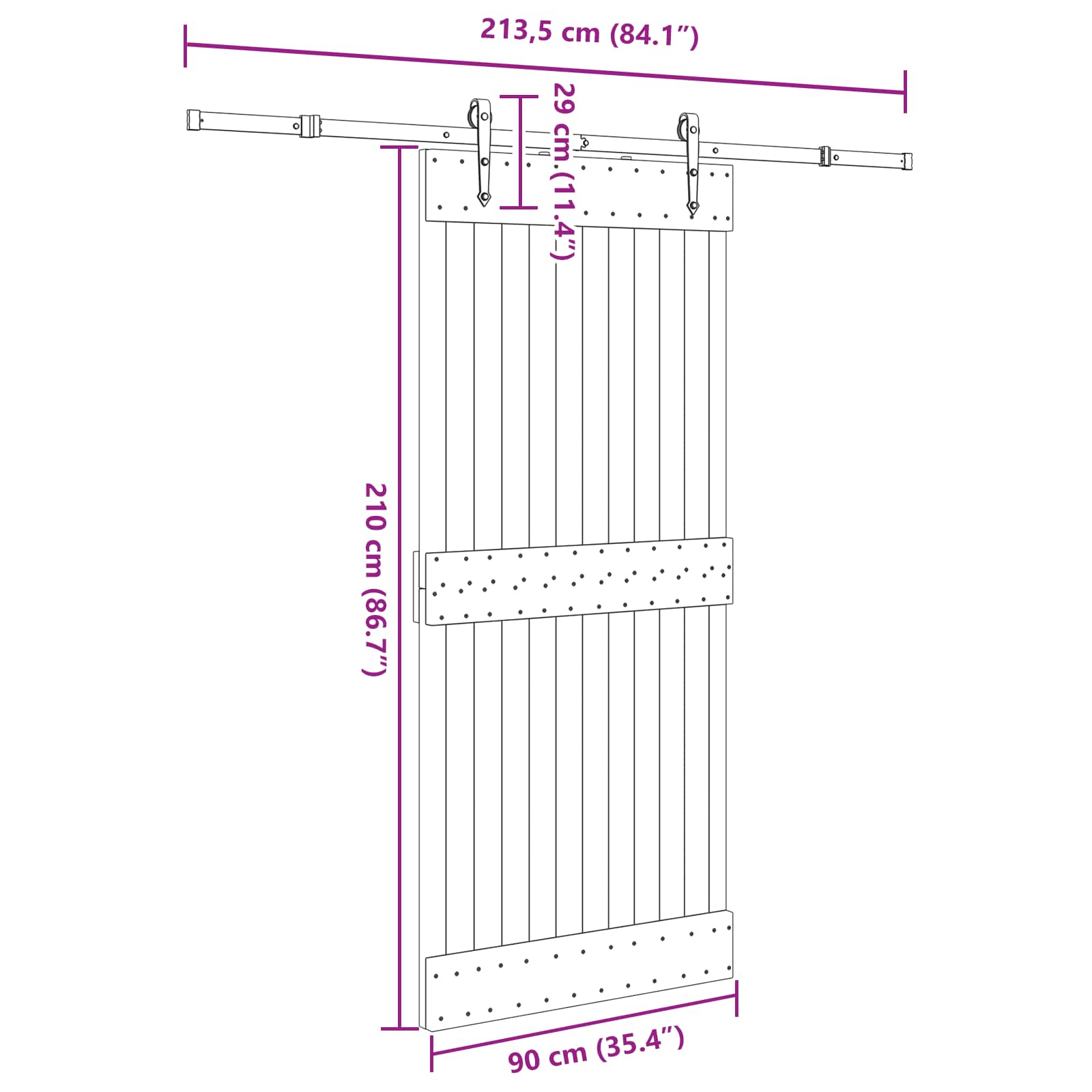 Sliding Door NARVIK Natural and Black 90 x 210 cm (213.5 cm)