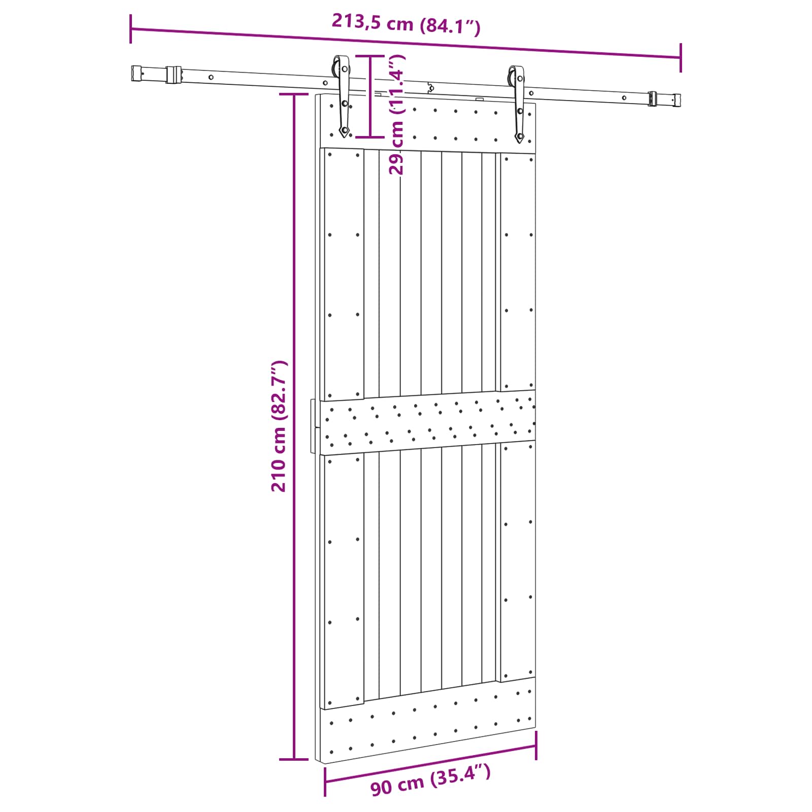 Sliding Door NARVIK Natural and Black 90 x 210 cm (213.5 cm)