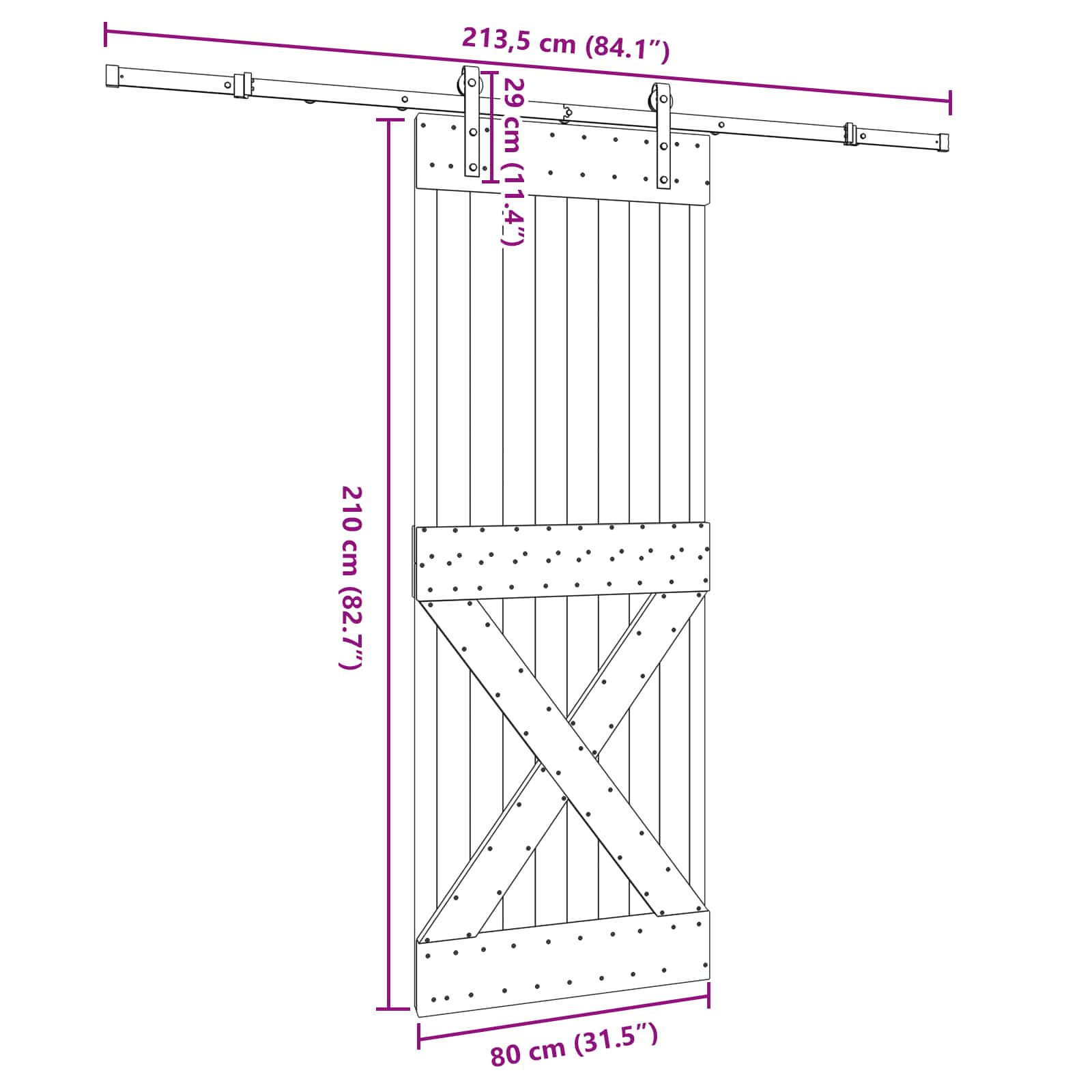 Sliding Door NARVIK Natural and Black 80 x 210 cm (213.5 cm)