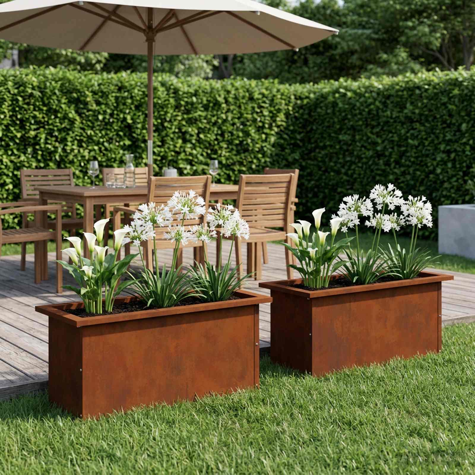 Garden Planter with LED 2 pcs Rusty 30 x 60 x 30 cm