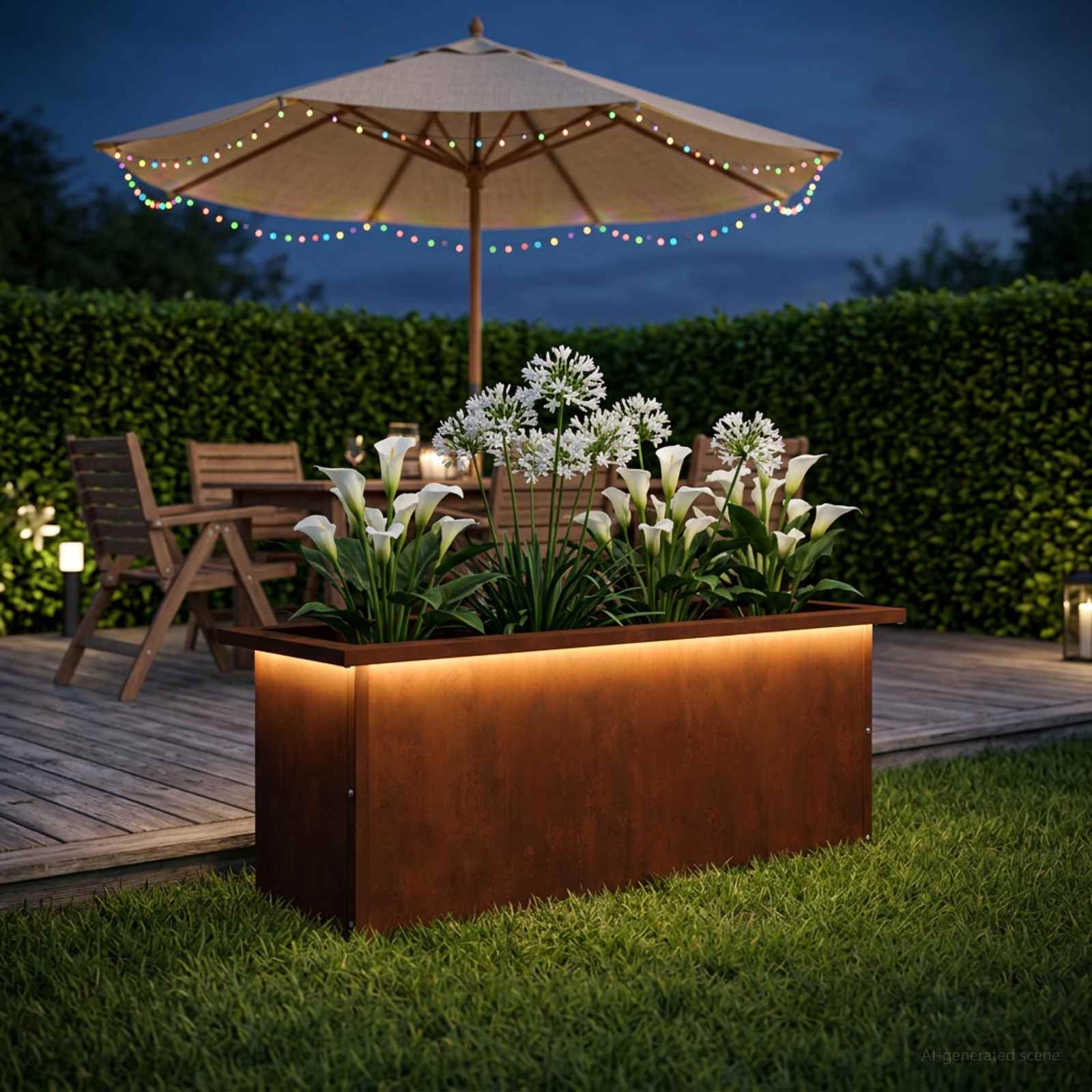 Garden Planter with LED Rusty 30 x 80 x 30 cm Weathering Steel