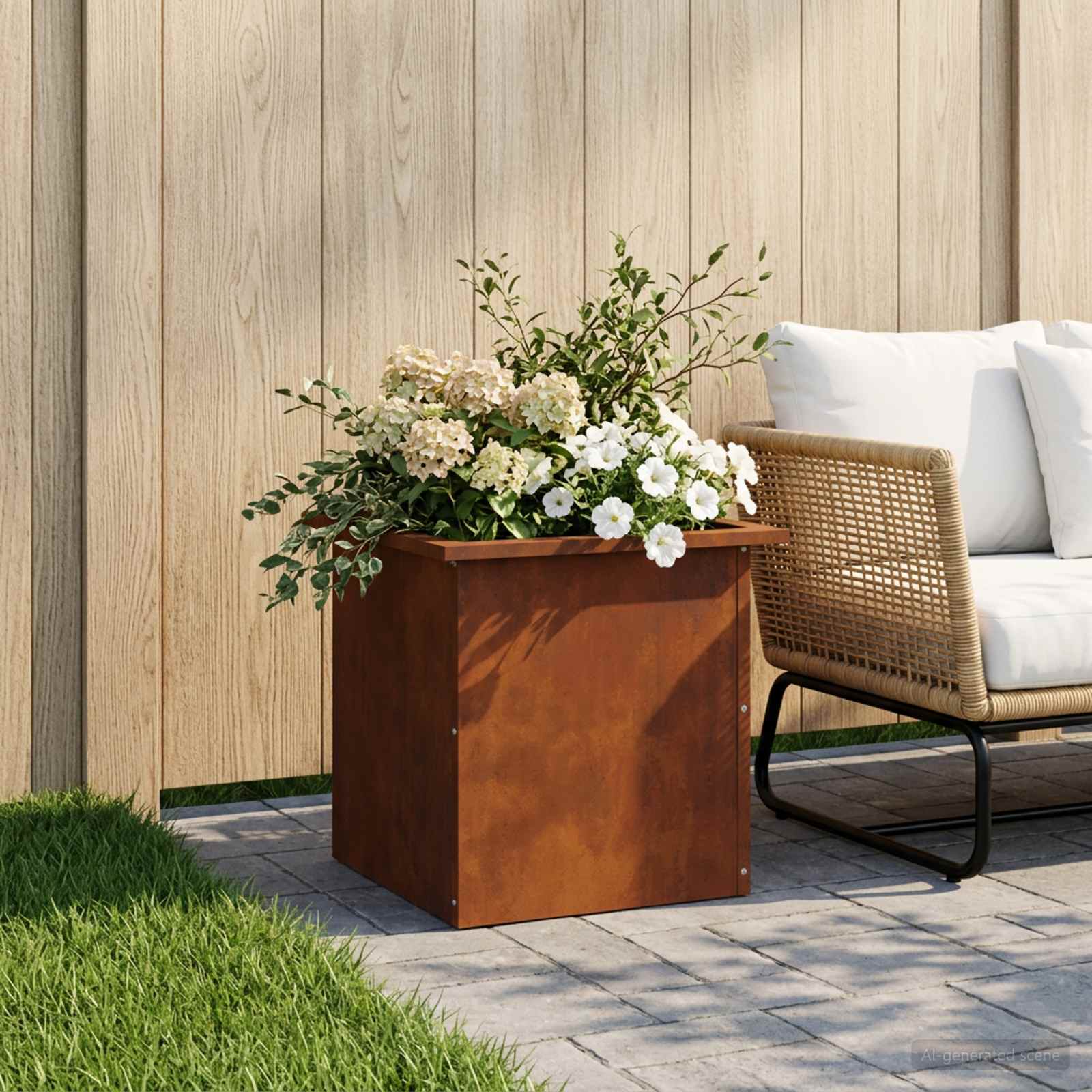 Garden Planter with LED Rusty 40 x 40 x 40 cm Weathering Steel