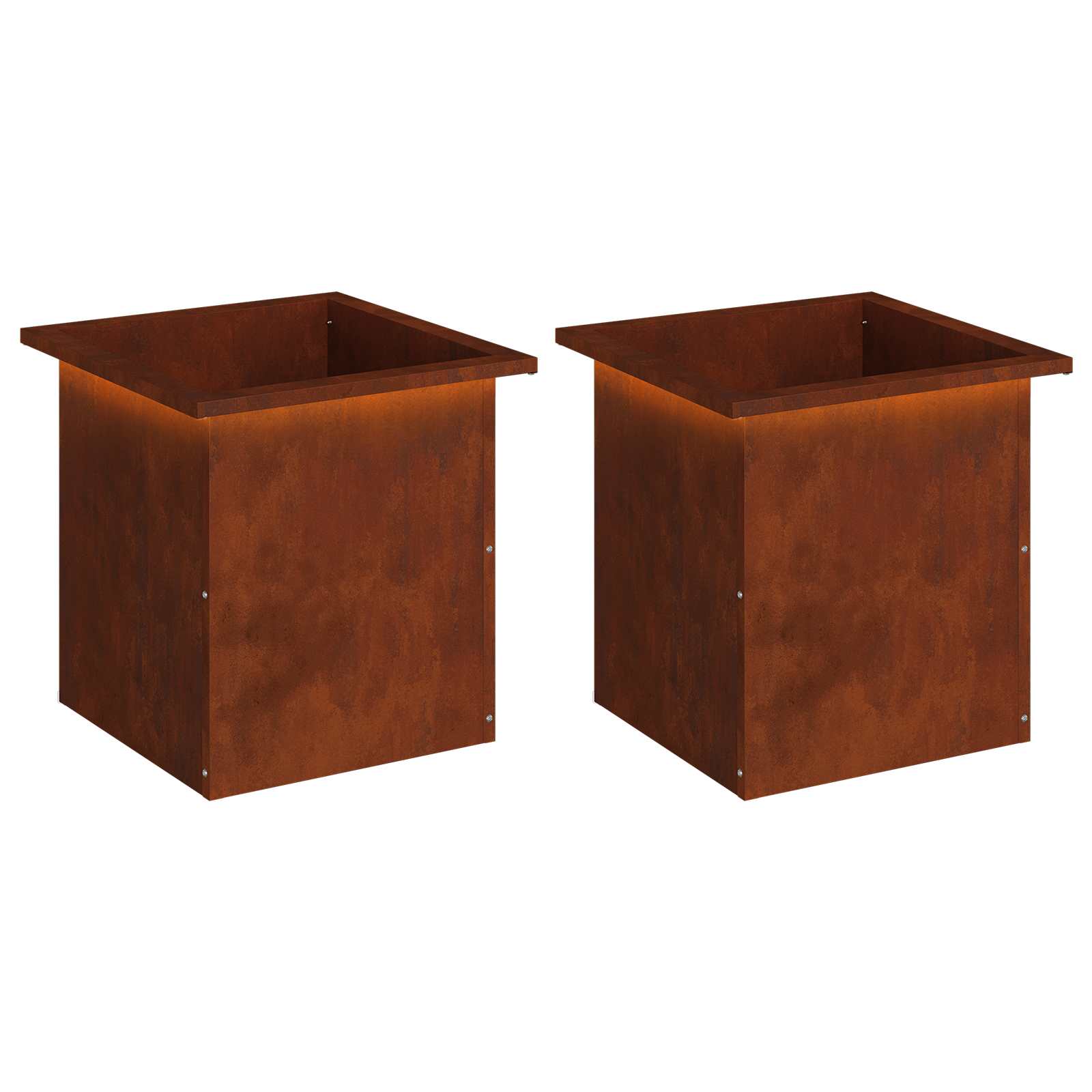 Garden Planter with LED 2 pcs Rusty 40 x 40 x 40 cm
