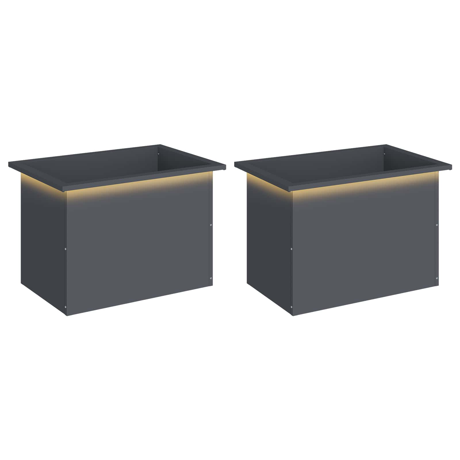 Garden Planter with LED 2 pcs Antracite 40 x 60 x 40 cm Steel