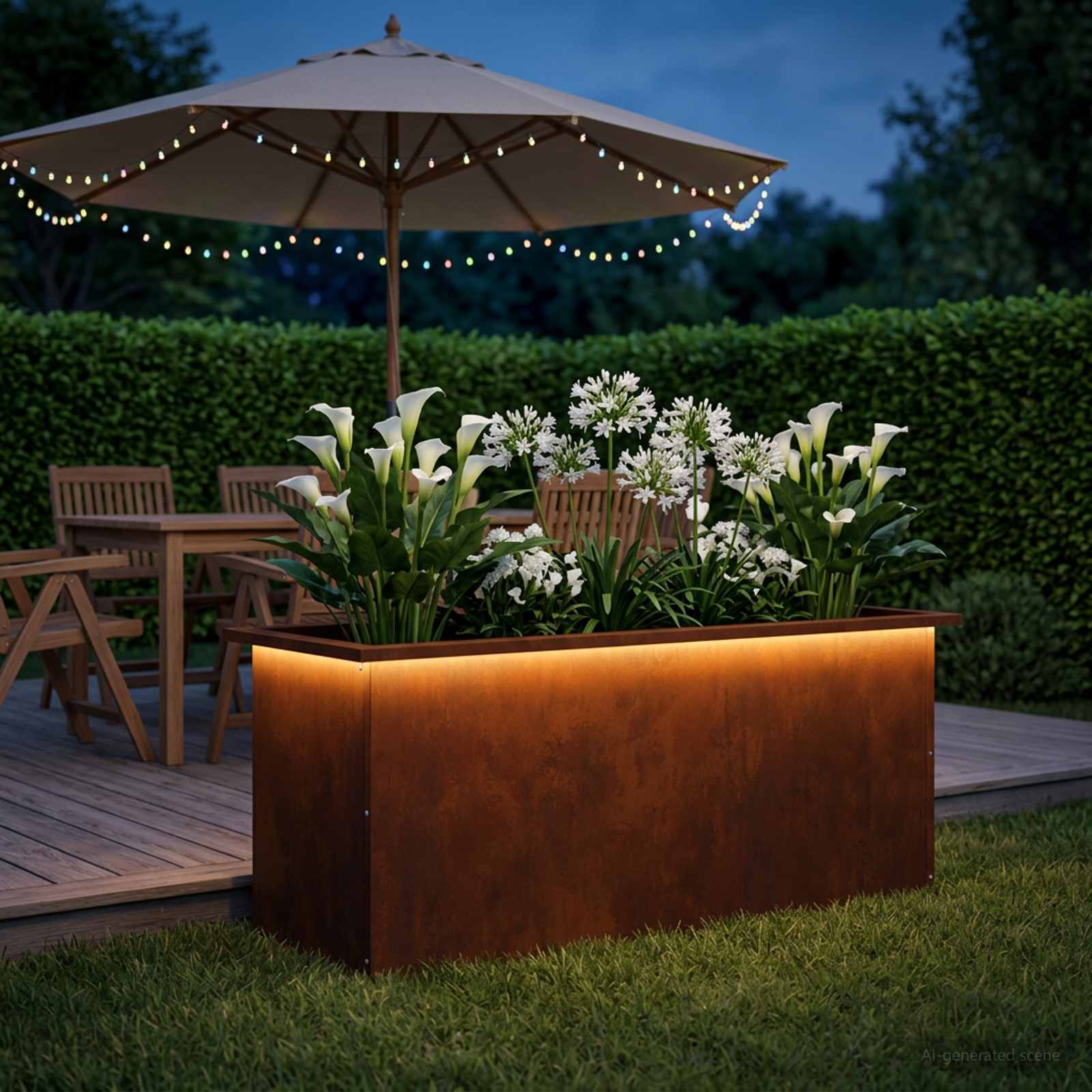 Garden Planter with LED Rusty 40 x 100 x 40 cm Weathering Steel