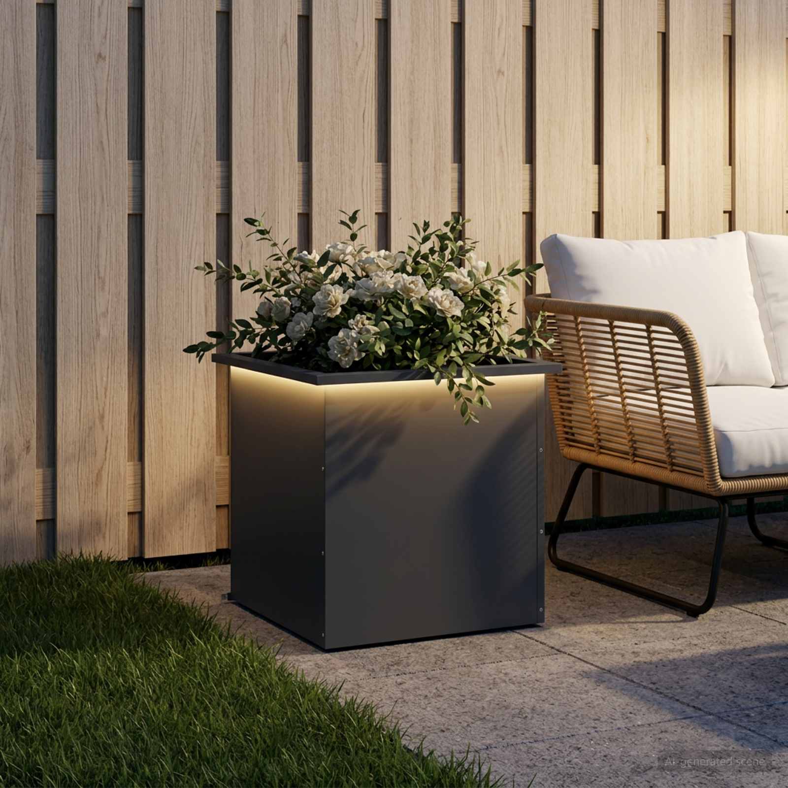 Garden Planter with LED Antracite 50 x 50 x 48 cm Steel