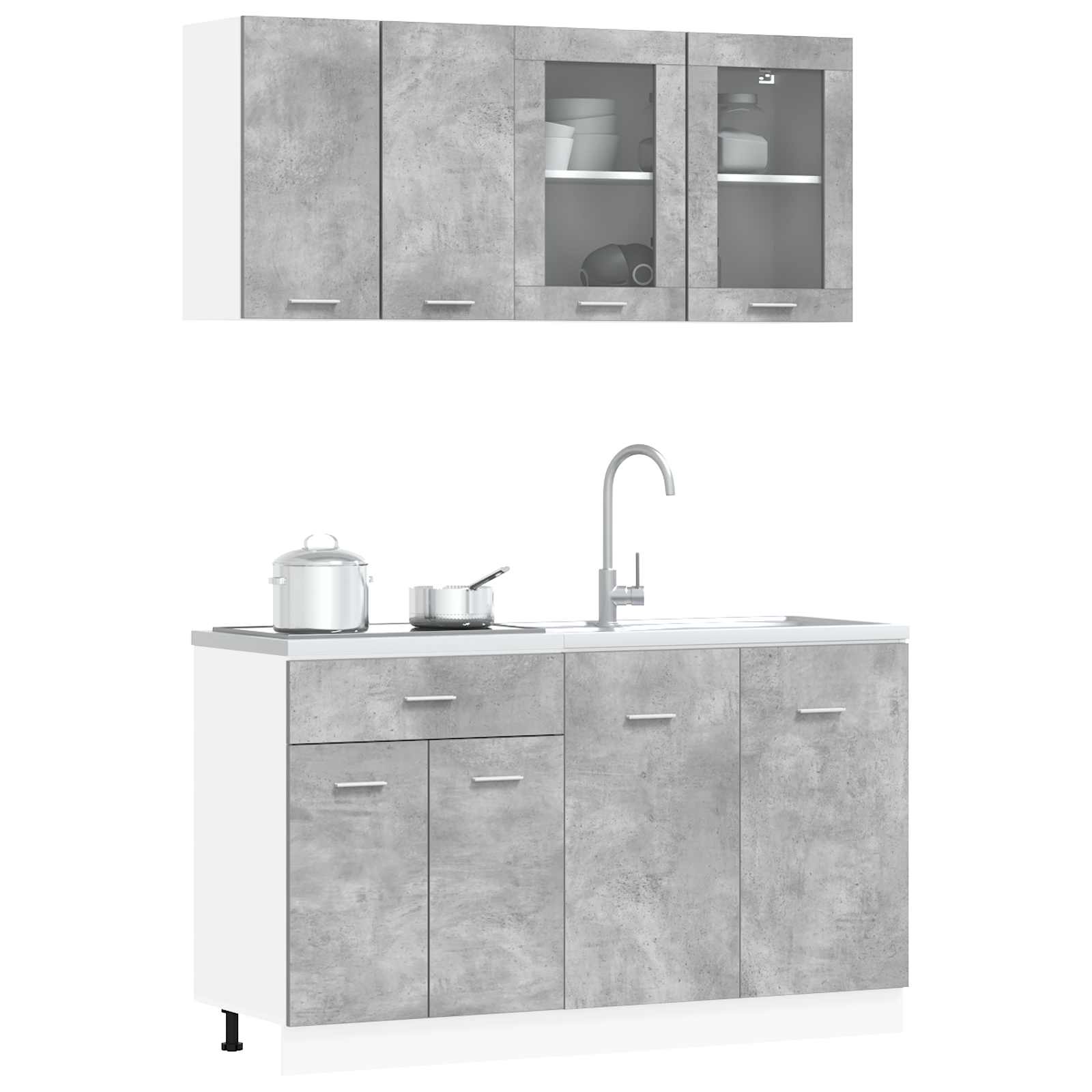 Kitchen Unit Lyon 4 pcs Concrete Grey Engineered Wood