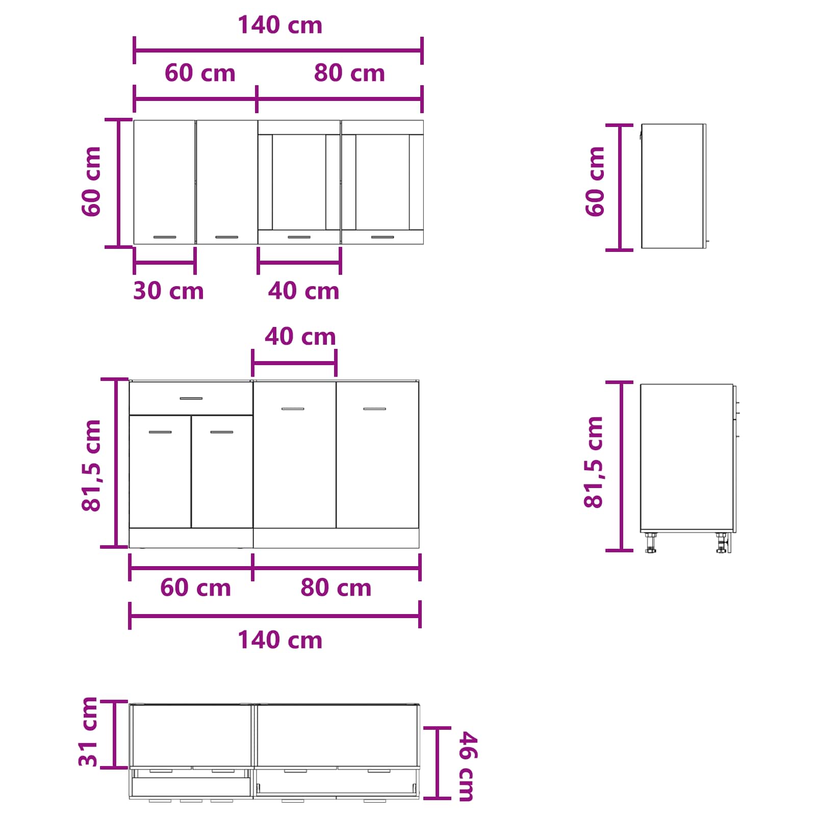 Kitchen Unit Lyon 4 pcs Concrete Grey Engineered Wood