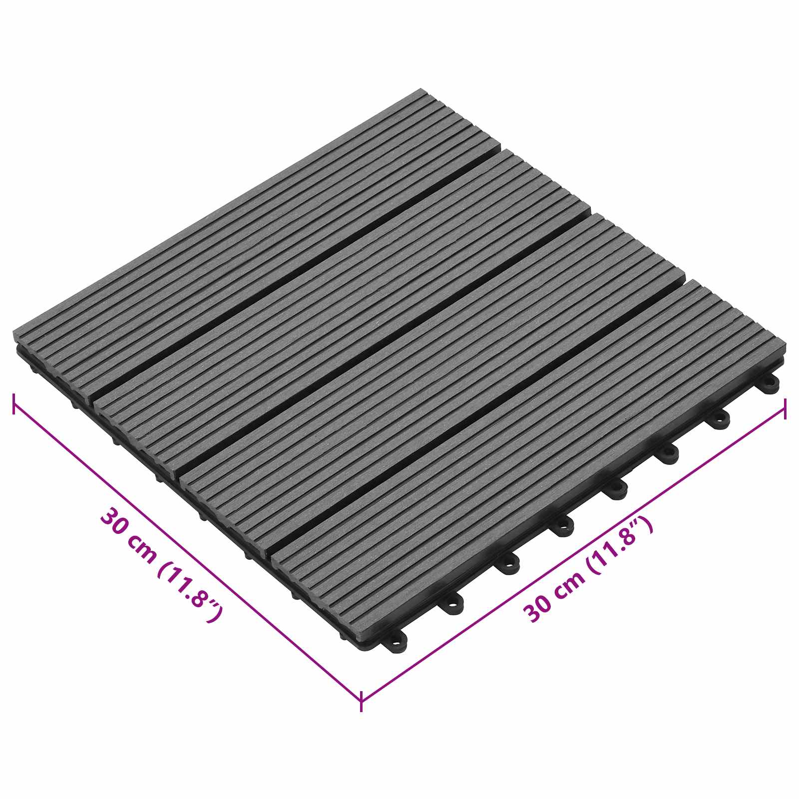 Decking Tile 11 pcs Grey 30 x 30 cm WPC