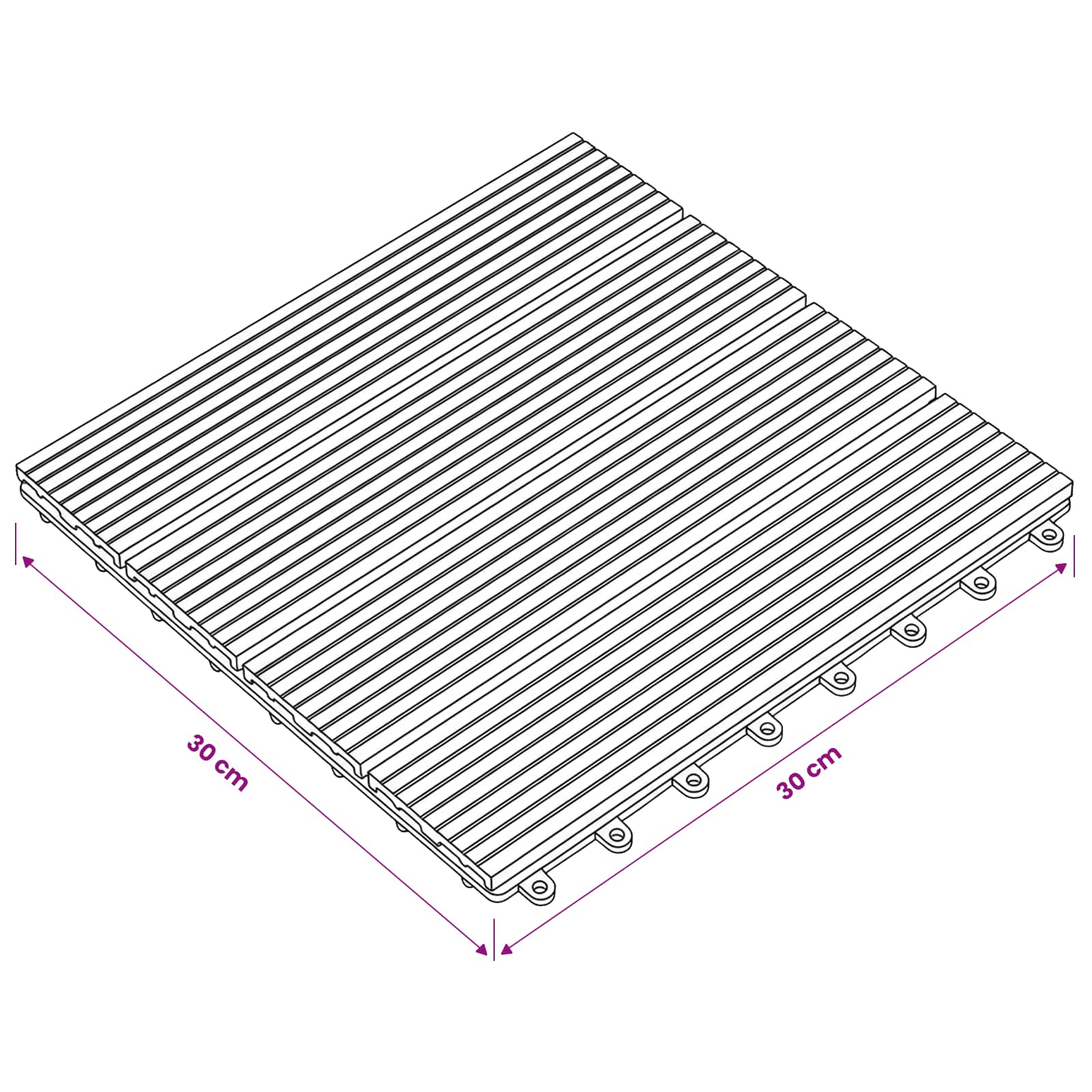 Decking Tile 11 pcs Grey 30 x 30 cm WPC