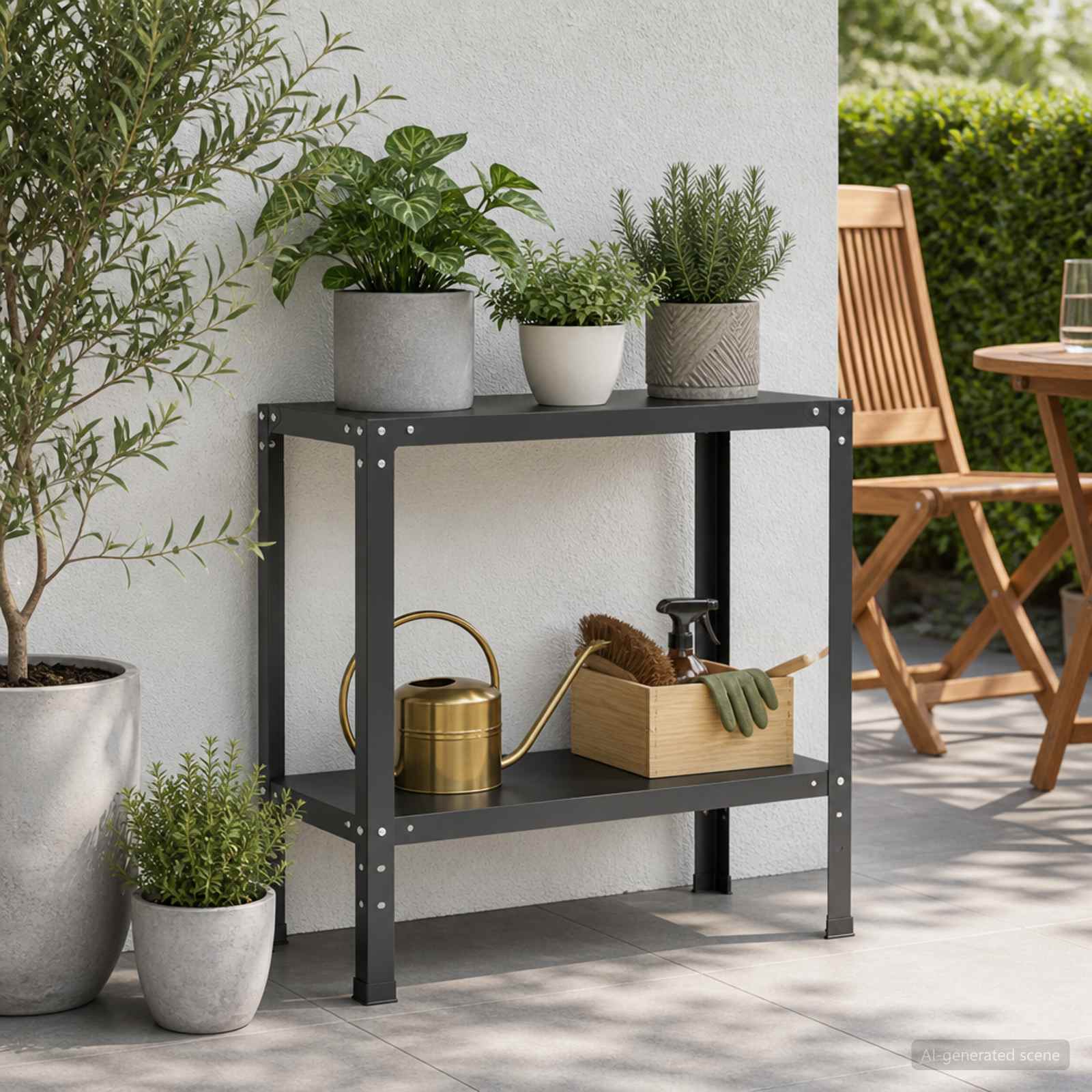 Potting Table 80 x 40 x 80 cm Powder-Coated Steel Black