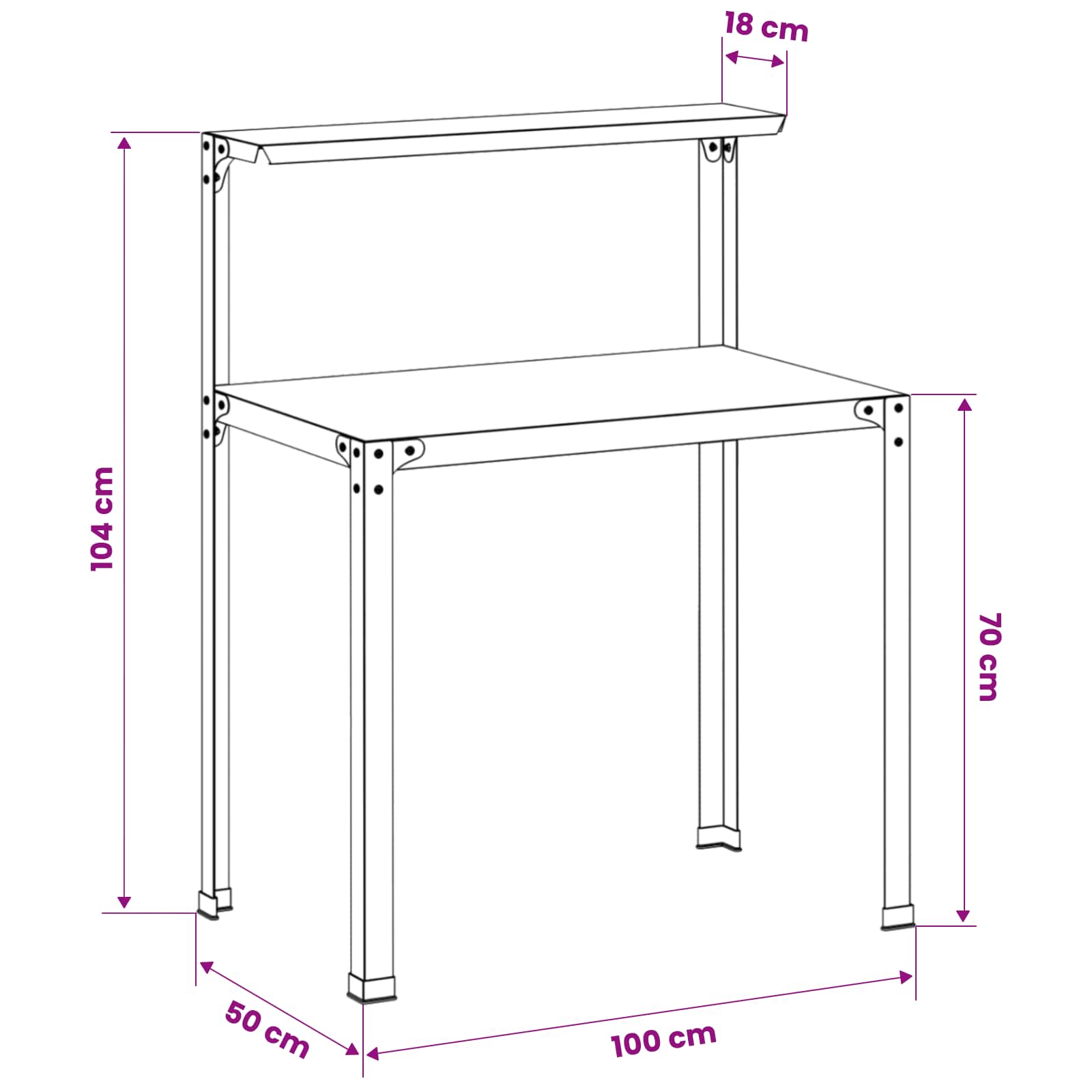 Potting Table 100 x 50 x 104 cm Powder-Coated Steel Black