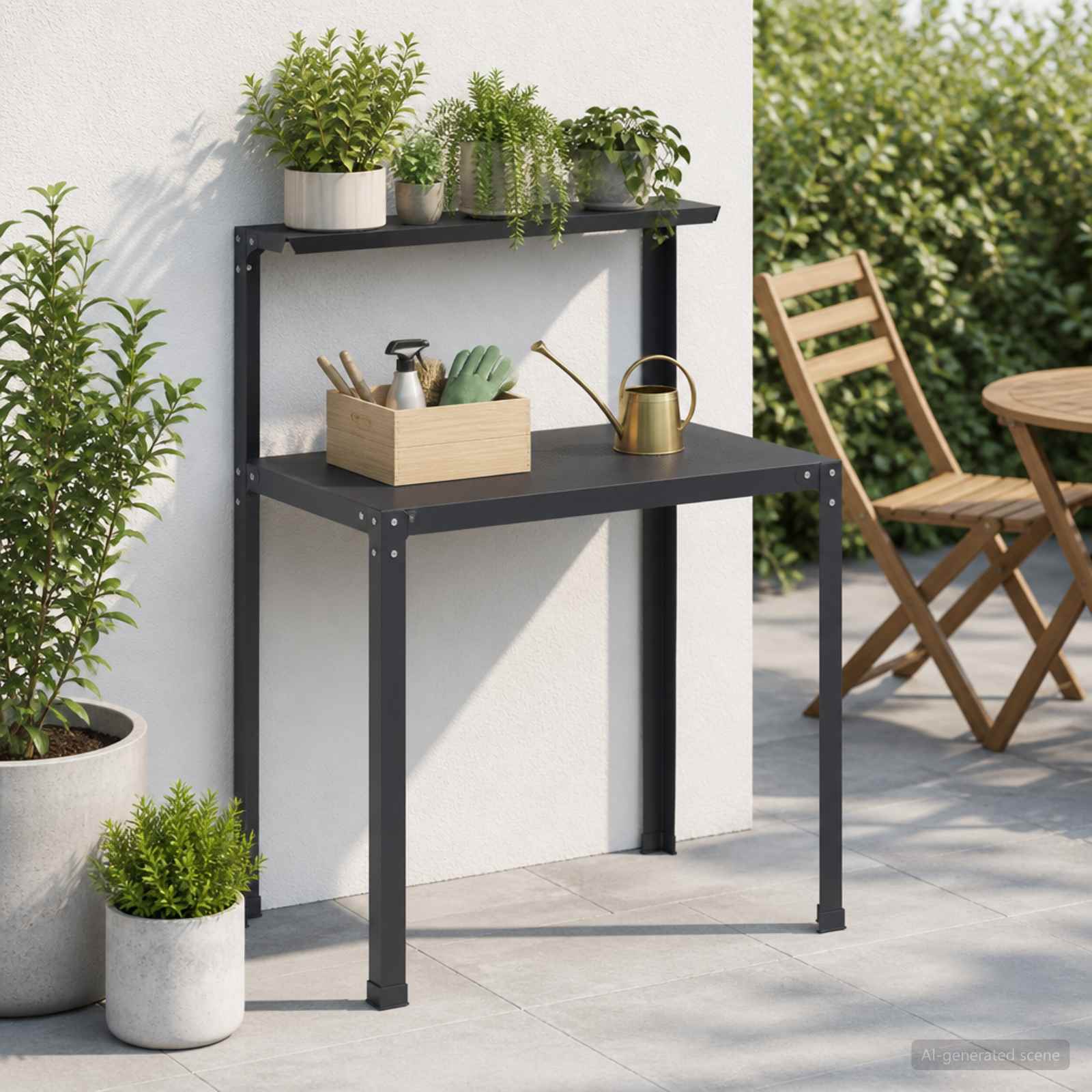 Potting Table 60 x 50 x 104 cm Powder-Coated Steel Black