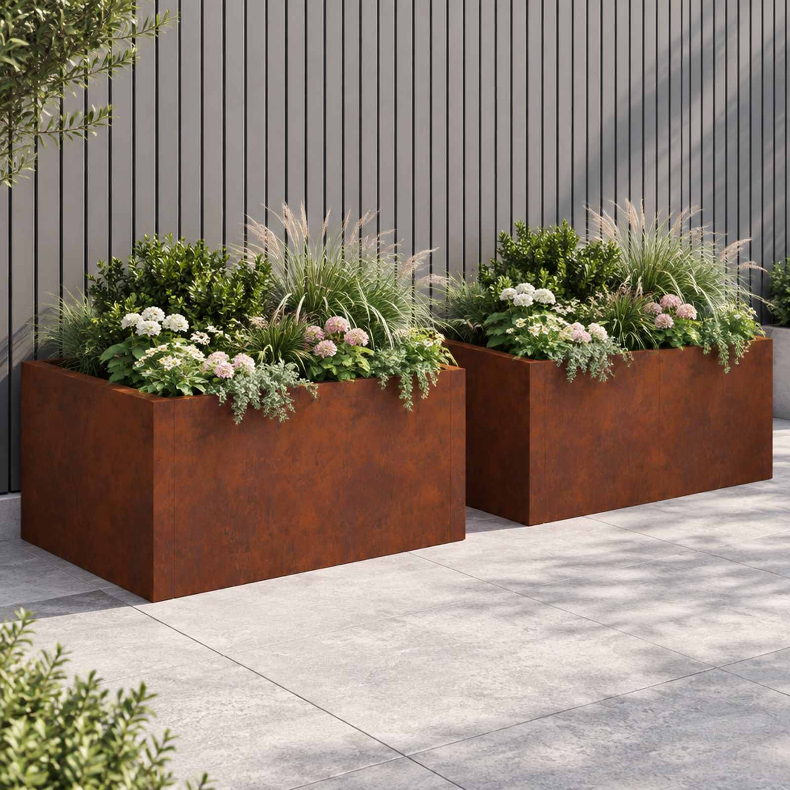 Retaining Wall 4 pcs 100 x 100 x 50 cm Weathering Steel Rusty