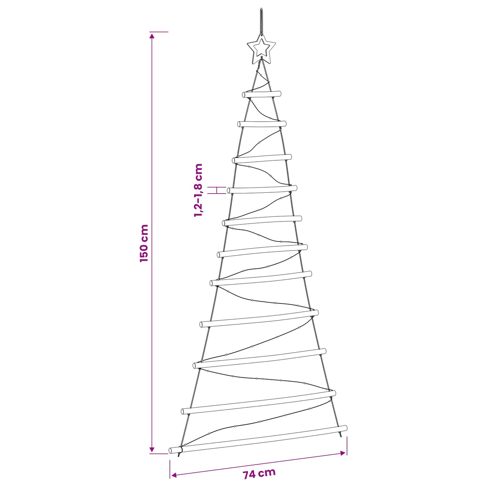 Hanging Christmas Tree 150 cm 80 LEDs Warm White
