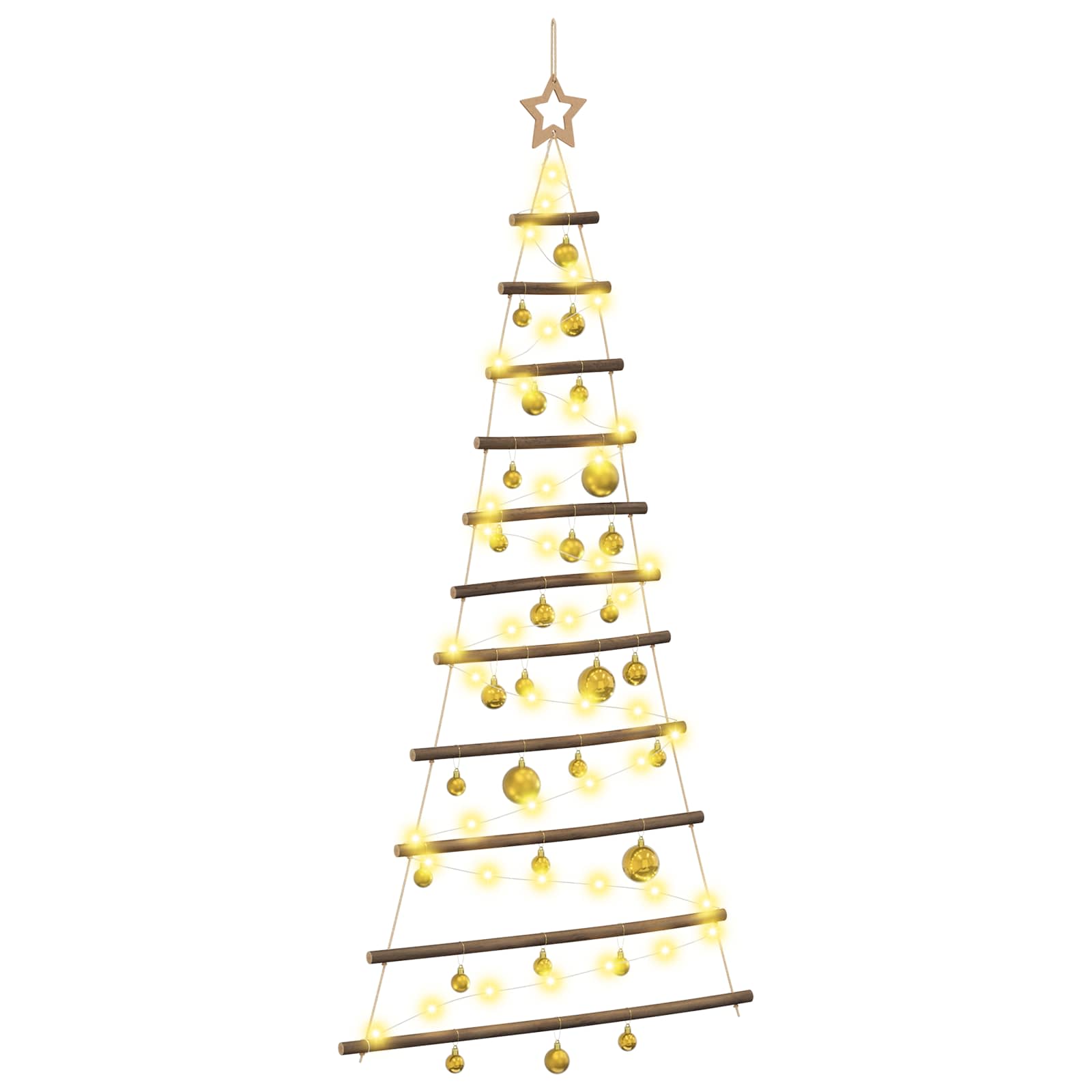 Hanging Christmas tree with baubles 150 cm 80 LEDs Warm White