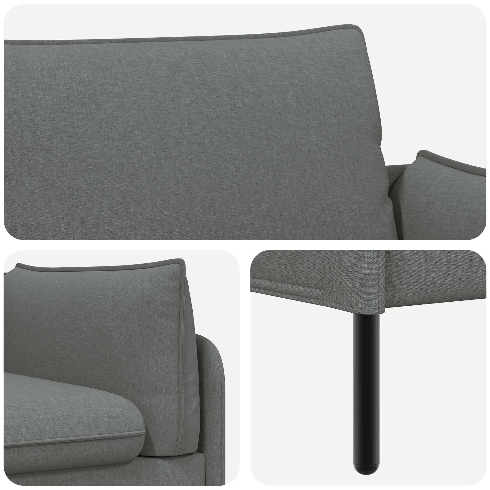 3-Seater Sofa Dark Grey 222 x 81 x 89 cm Fabric
