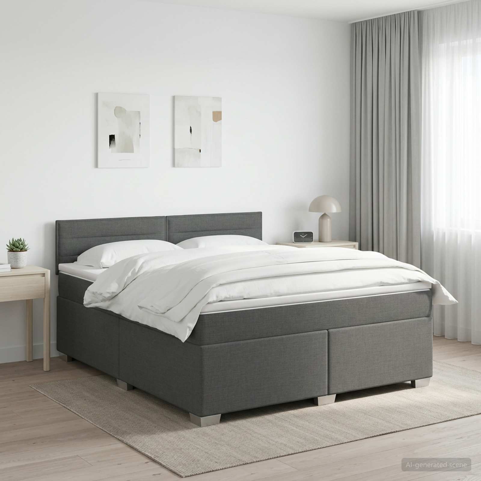 Box Spring Bed with Mattress Dark Grey 152 x 203 cm Fabric