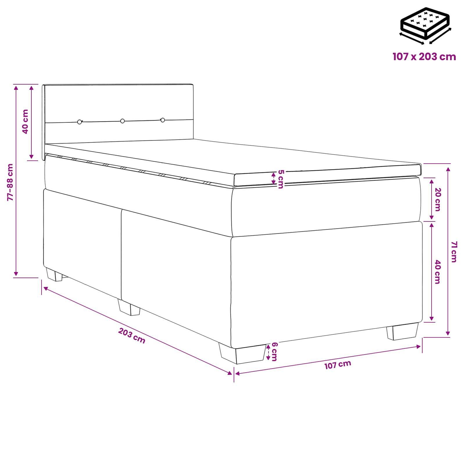 Box Spring Bed with Mattress Dark Grey 107 x 203 cm Fabric