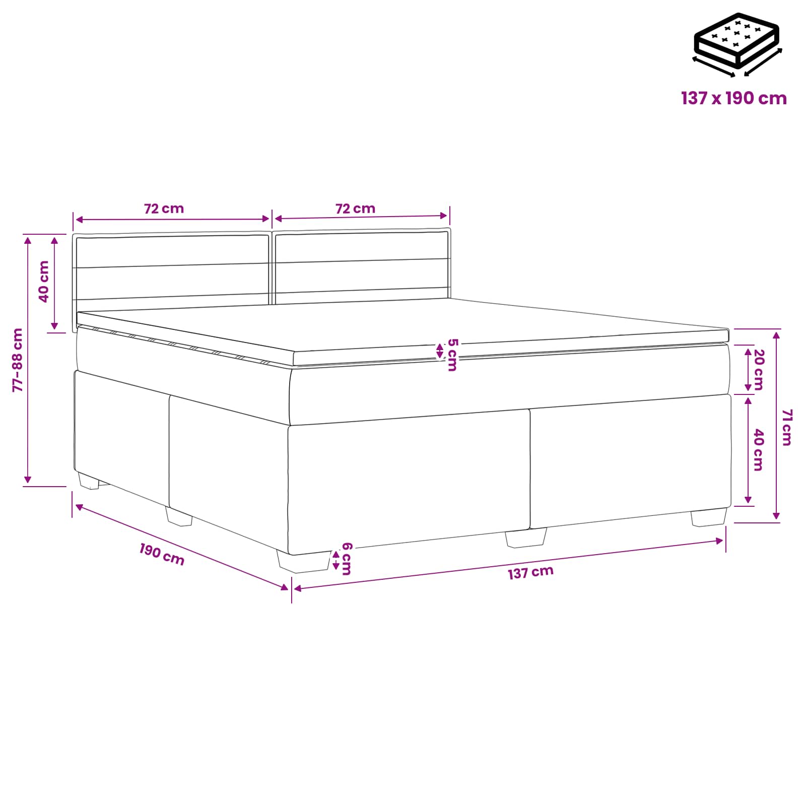 Box Spring Bed with Mattress Dark Grey 137 x 190 cm Fabric