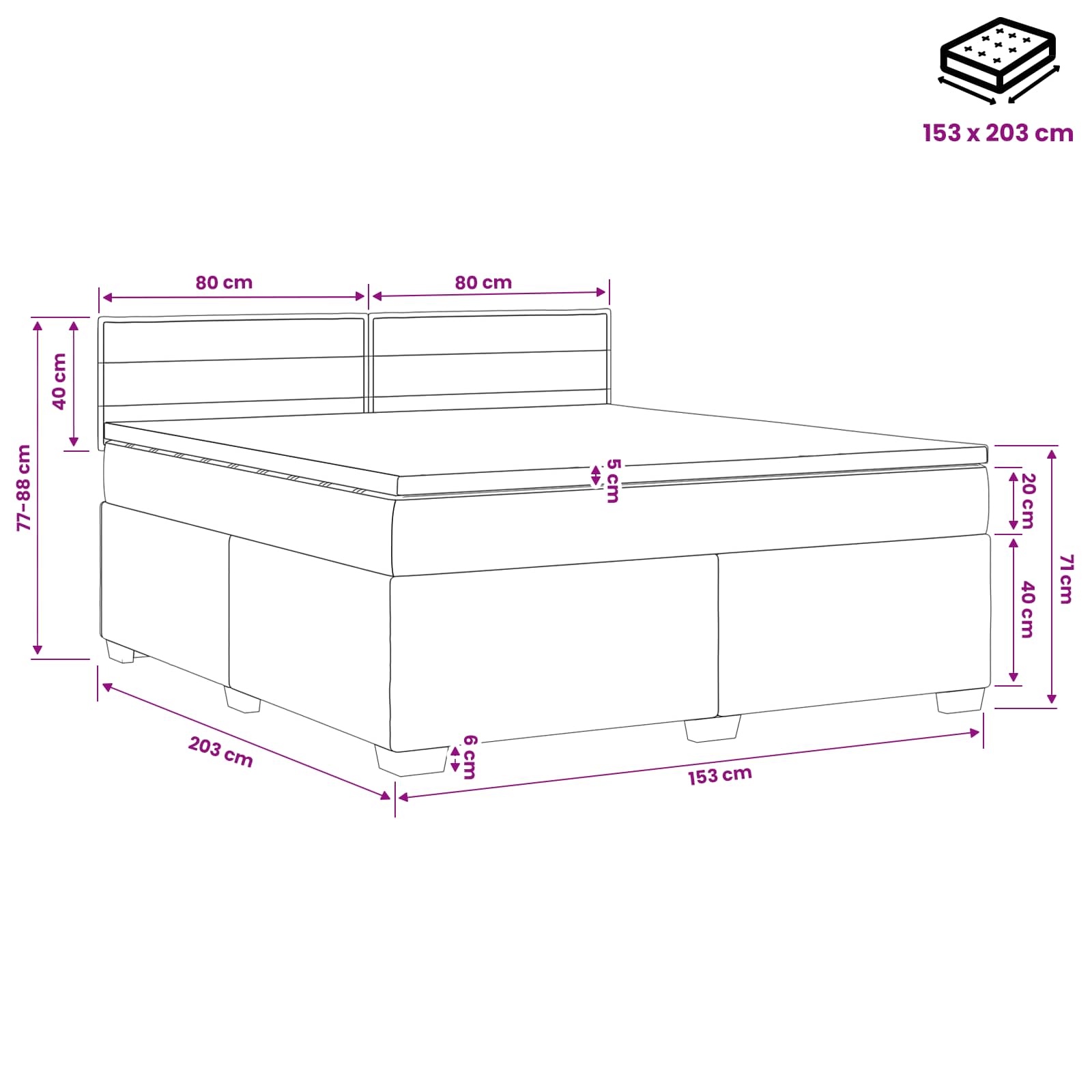 Box Spring Bed with Mattress Dark Grey 152 x 203 cm Fabric