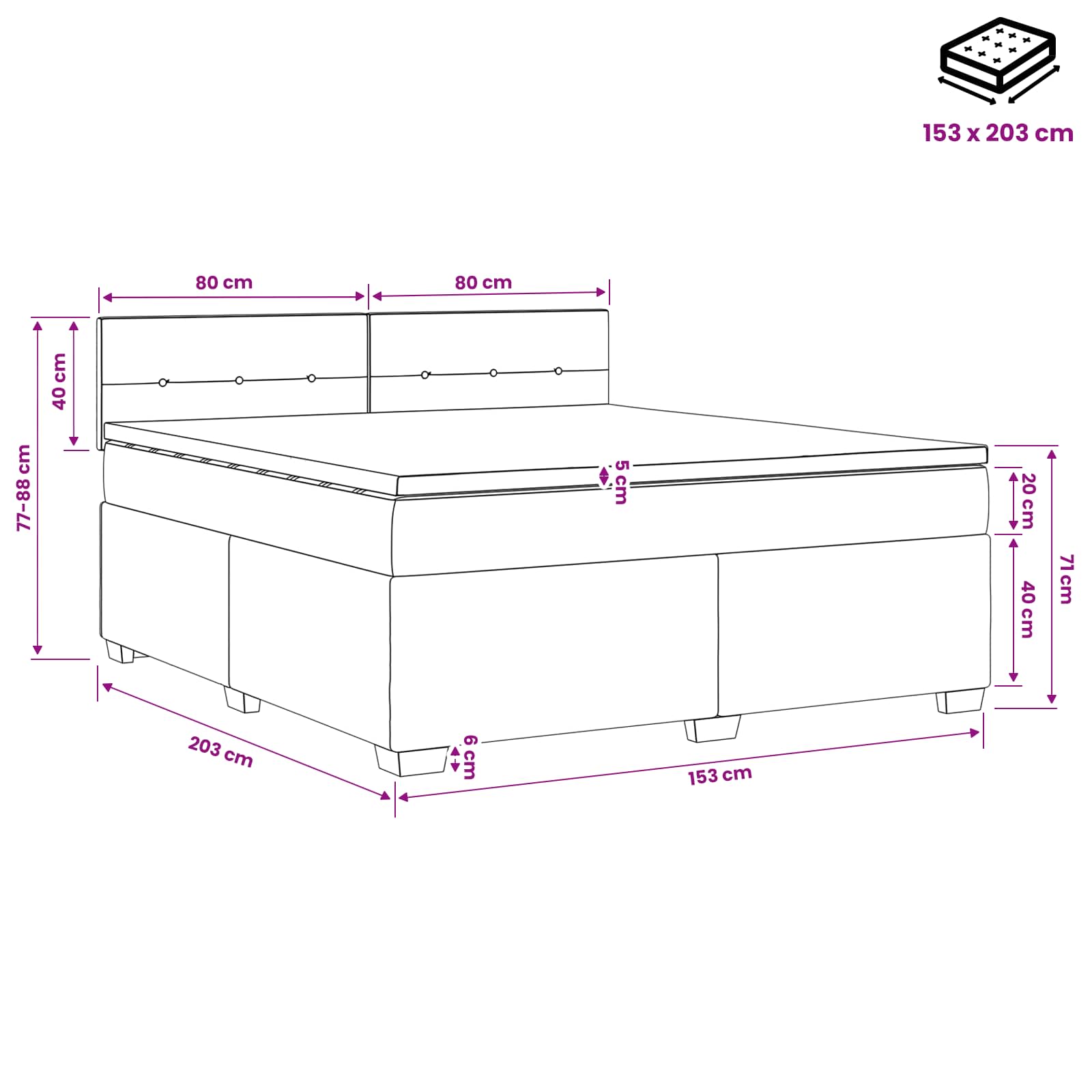 Box Spring Bed with Mattress Dark Grey 152 x 203 cm Fabric