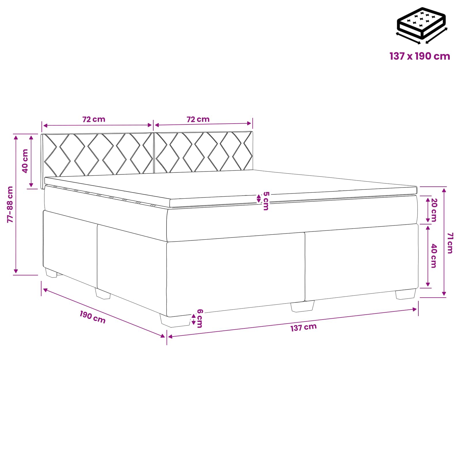 Box Spring Bed with Mattress Black 137 x 190 cm Velvet