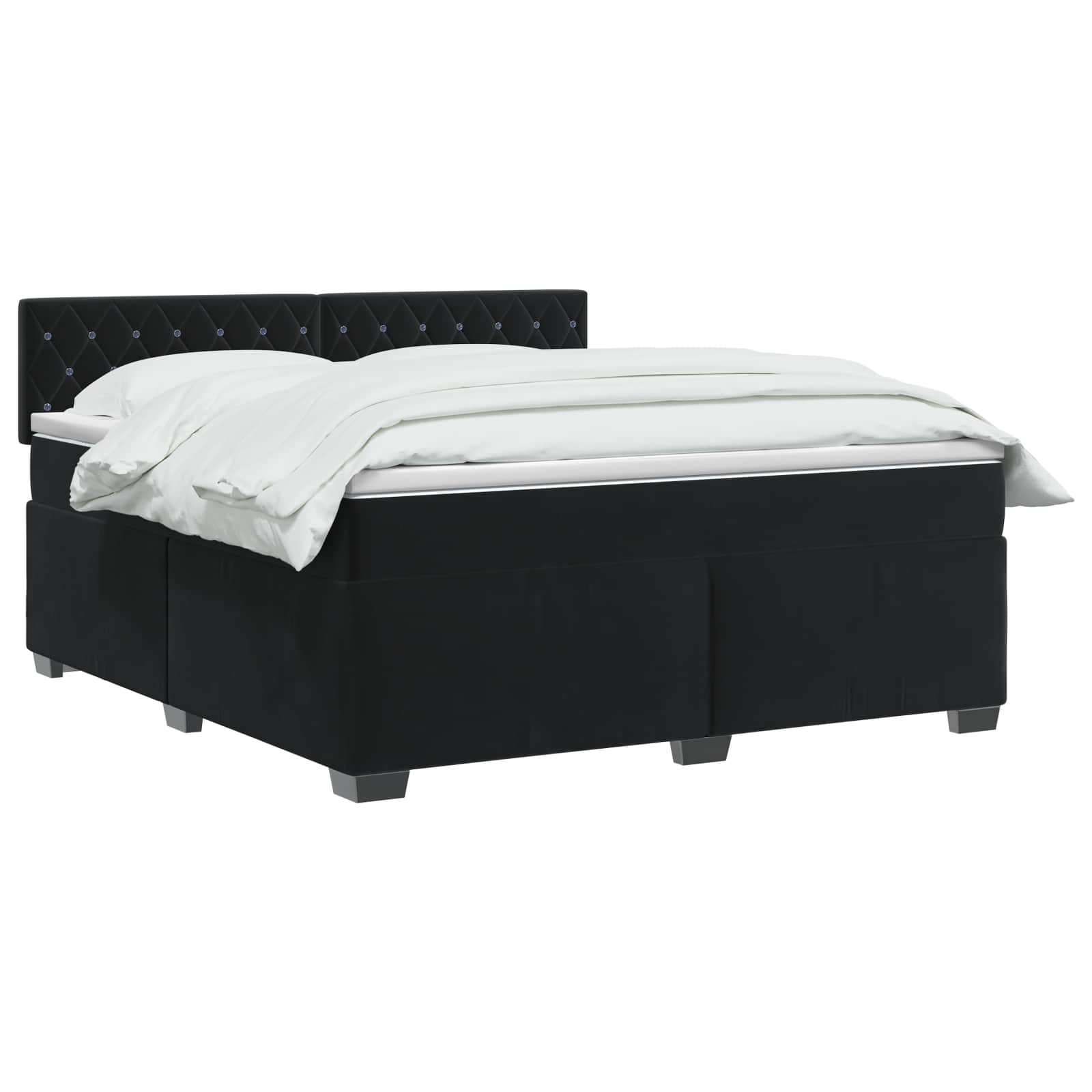 Box Spring Bed with Mattress Black 153 x 203 cm Velvet