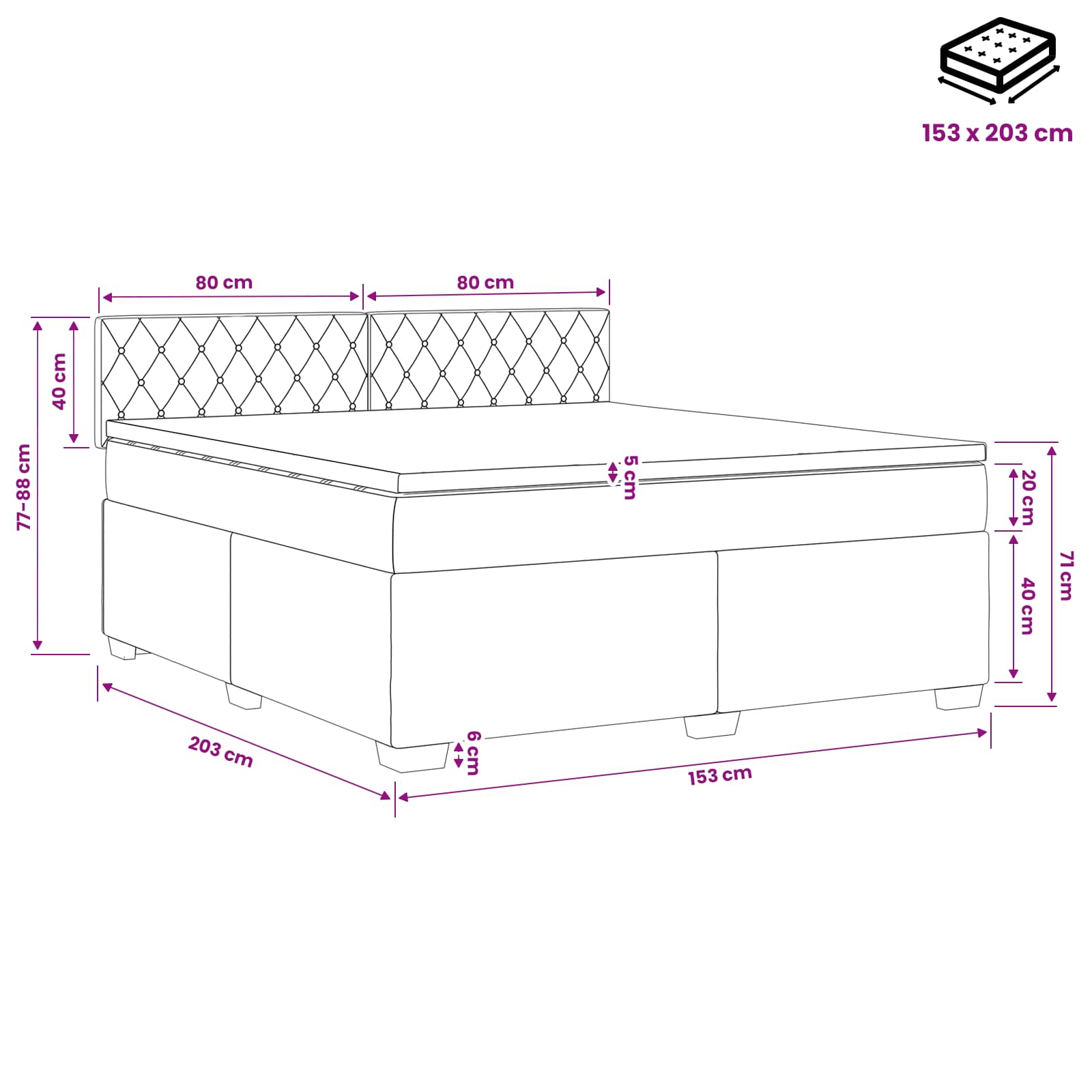 Box Spring Bed with Mattress Black 153 x 203 cm Velvet