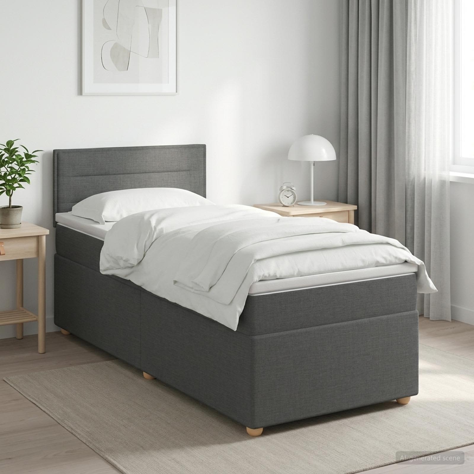 Box Spring Bed with Mattress Dark Grey 107 x 203 cm Fabric