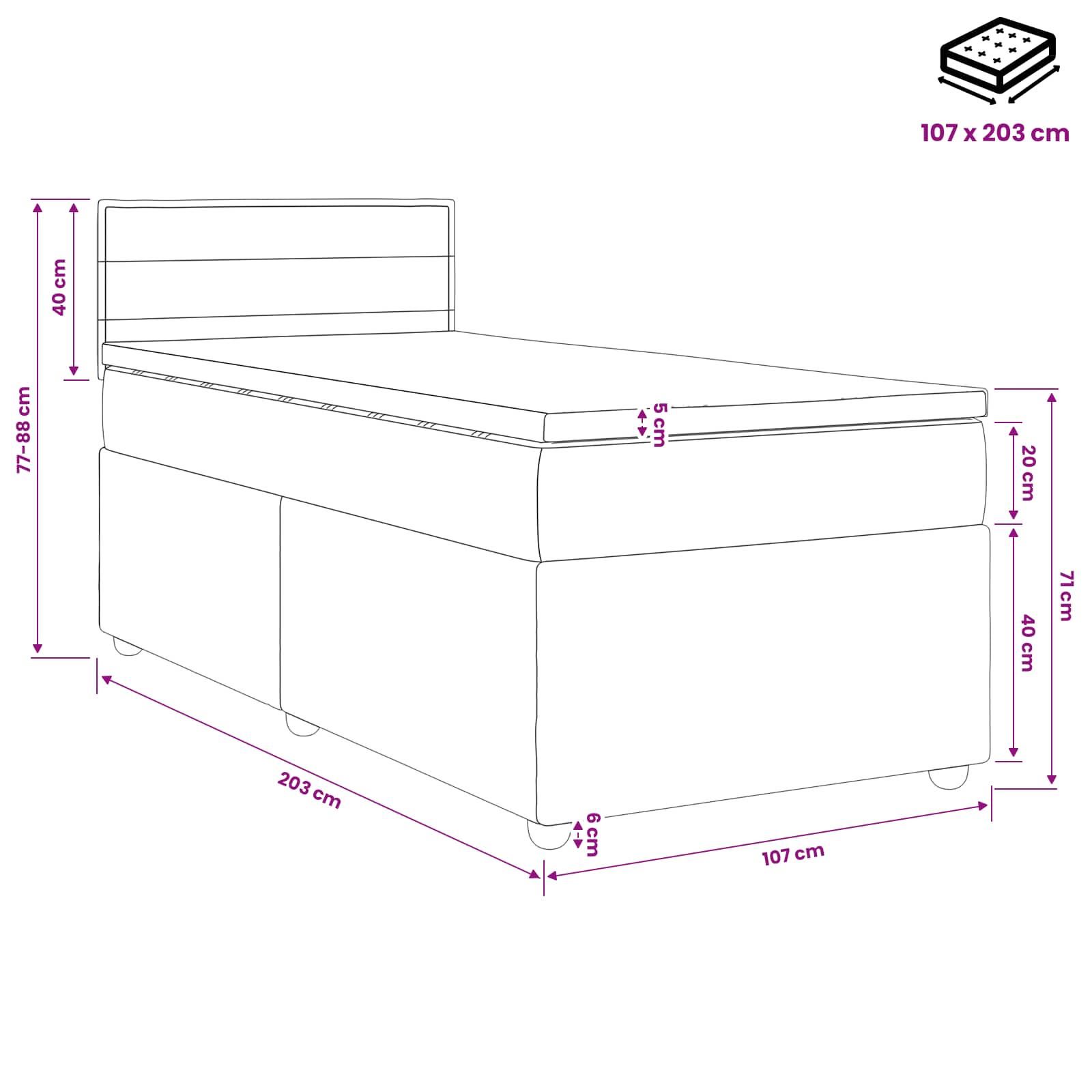 Box Spring Bed with Mattress Dark Grey 107 x 203 cm Fabric