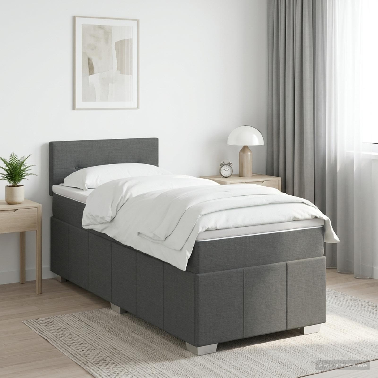 Box Spring Bed with Mattress Dark Grey 107 x 203 cm Fabric