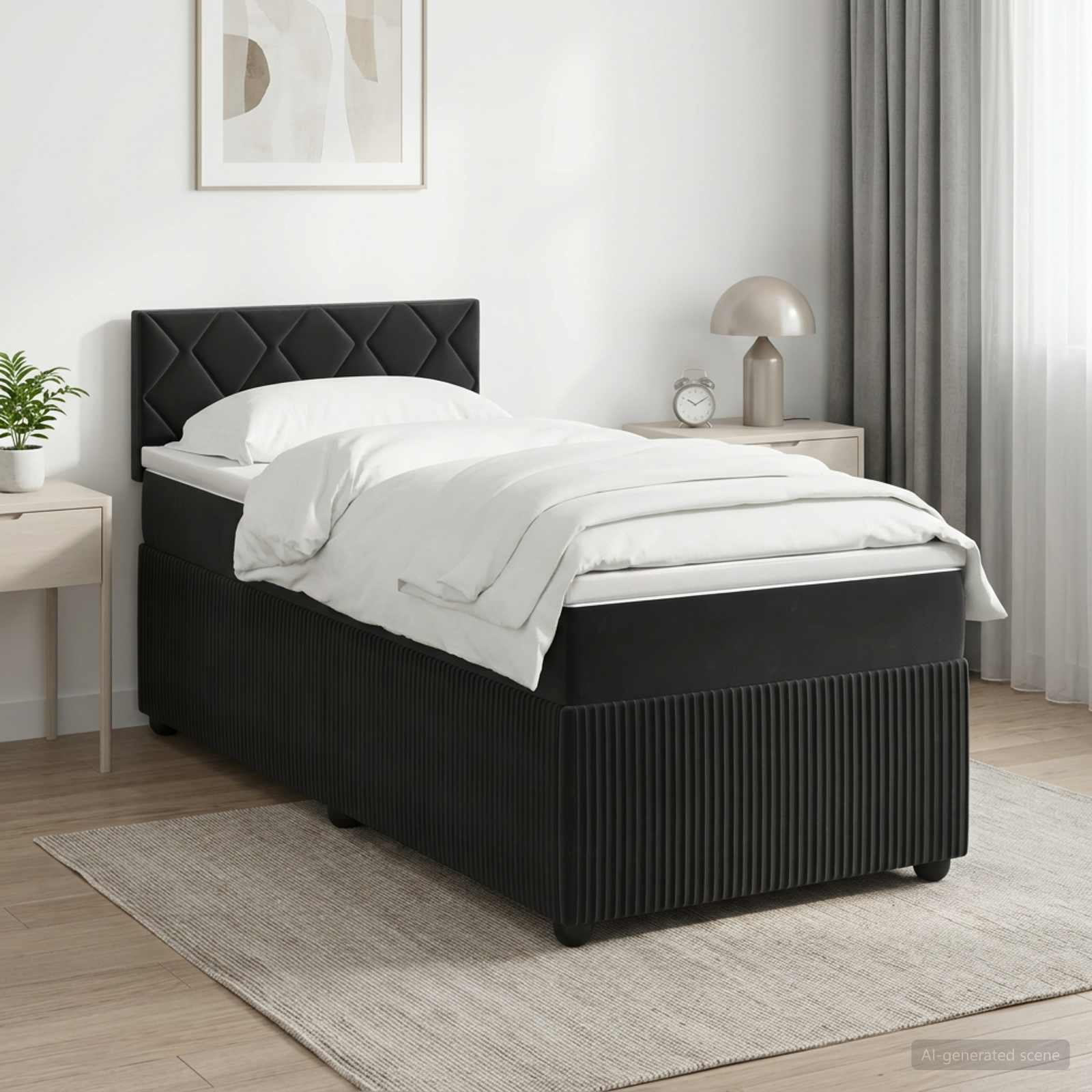 Box Spring Bed with Mattress Black 107 x 203 cm Velvet