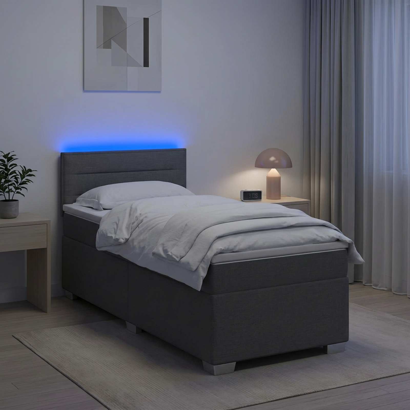 Box Spring Bed with Mattress and LED Dark Grey King Single