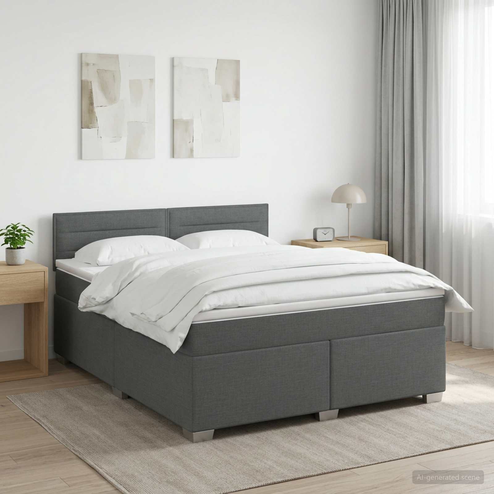 Box Spring Bed with Mattress and LED Dark Grey Queen Size AU