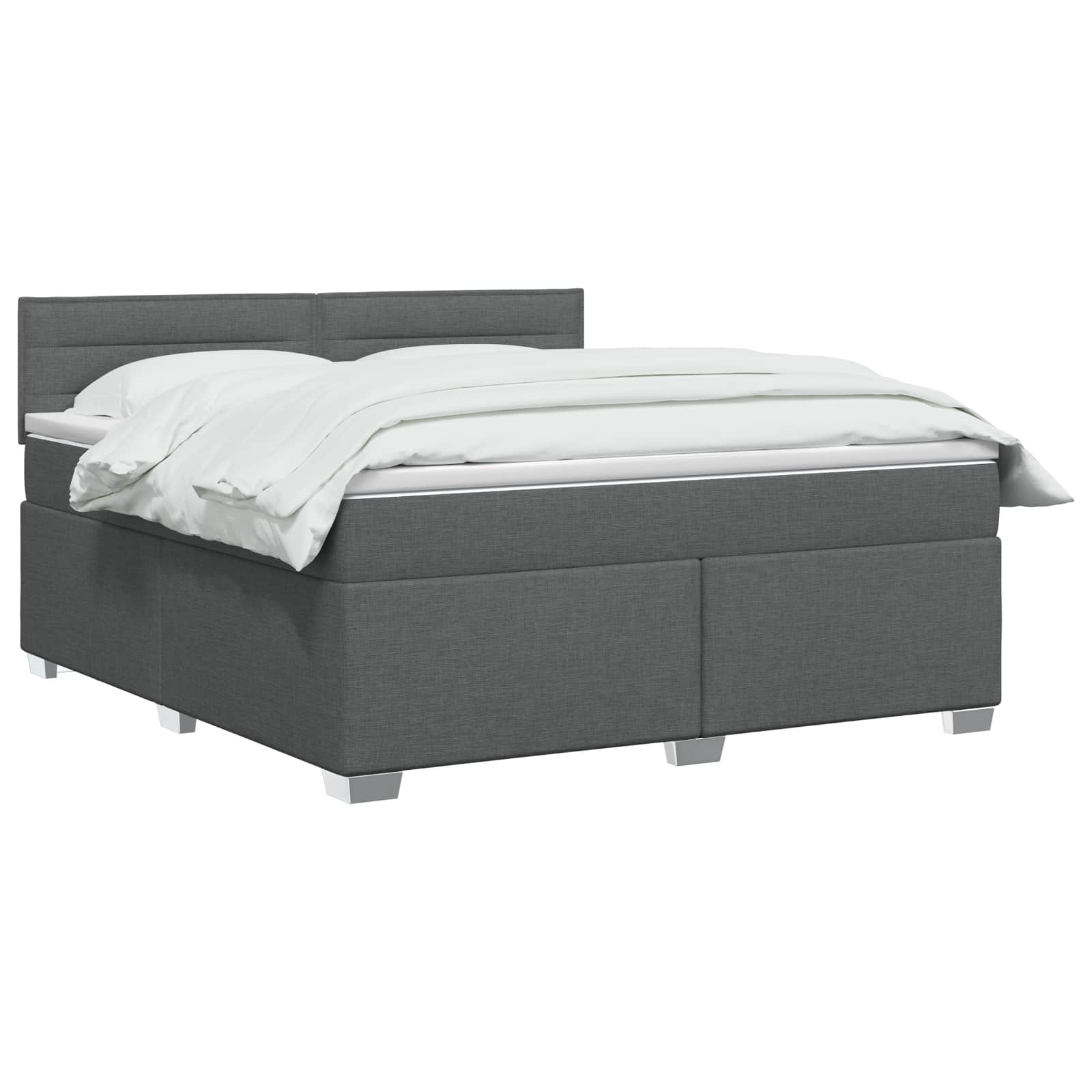 Box Spring Bed with Mattress and LED Dark Grey Queen Size AU