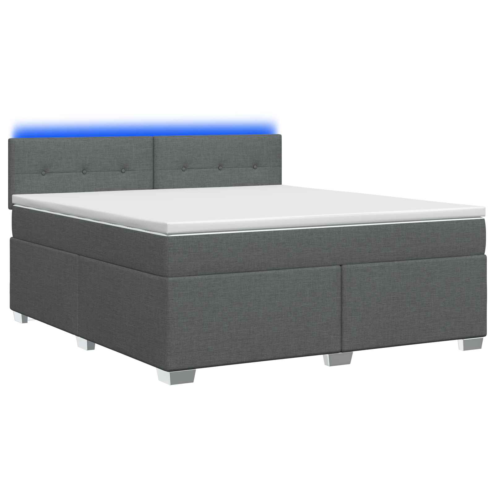 Box Spring Bed with Mattress and LED Dark Grey Queen Size AU