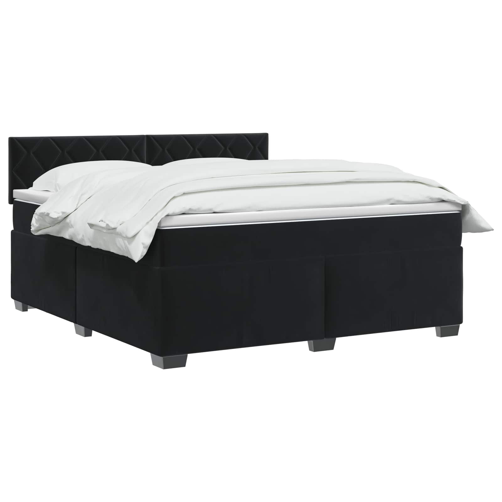 Box Spring Bed with Mattress and LED Black Double Velvet