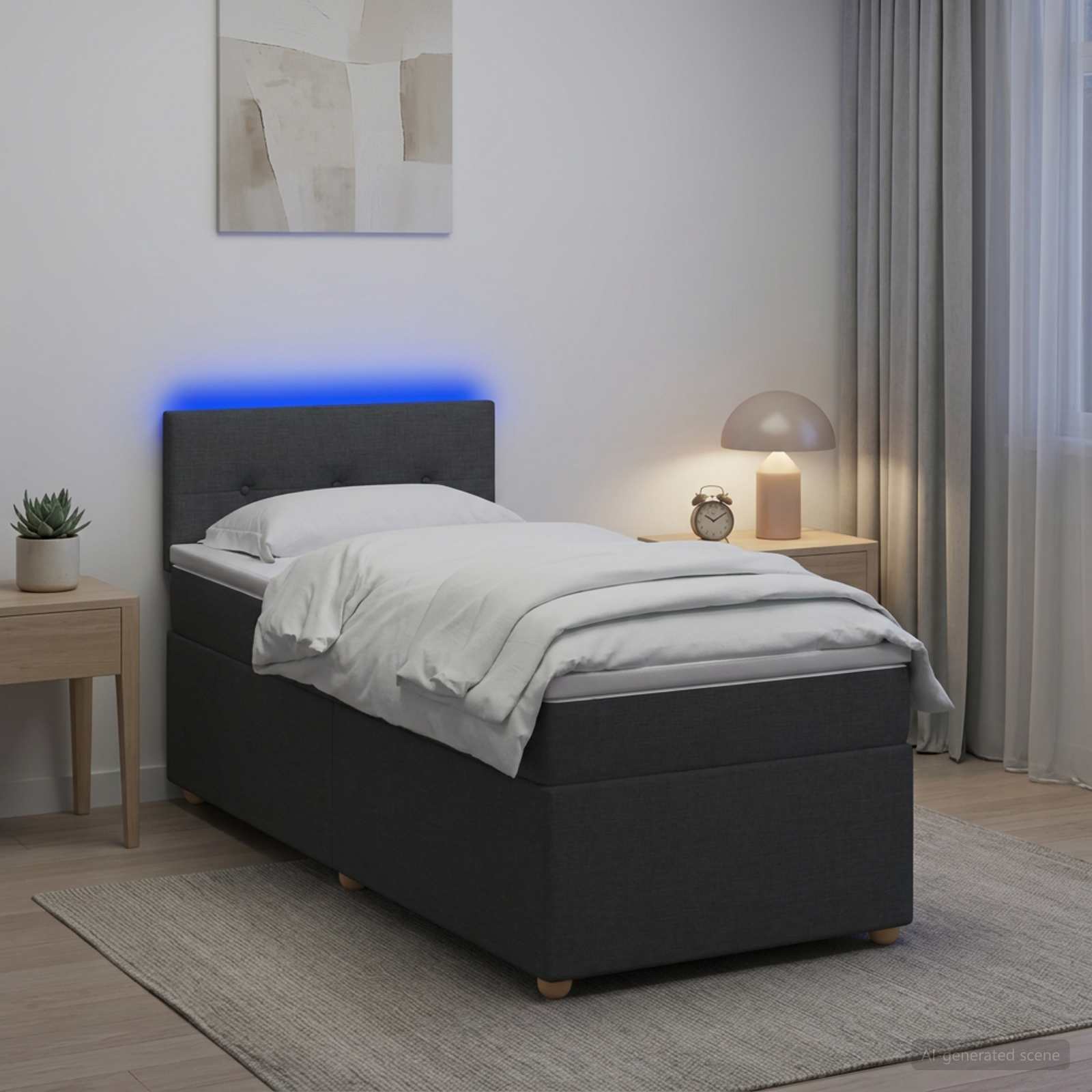 Box Spring Bed with Mattress and LED Dark Grey 107 x 203 cm